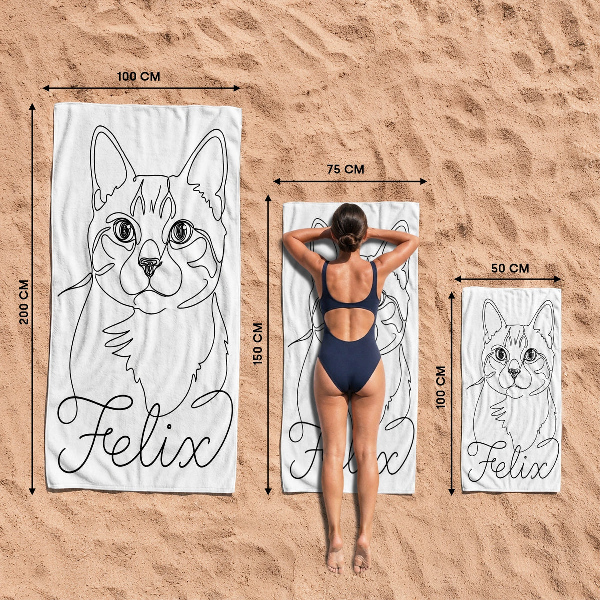 Personalisiertes Badetuch Katze "Line Art" – personalisiertes Geschenk – Ansicht 5