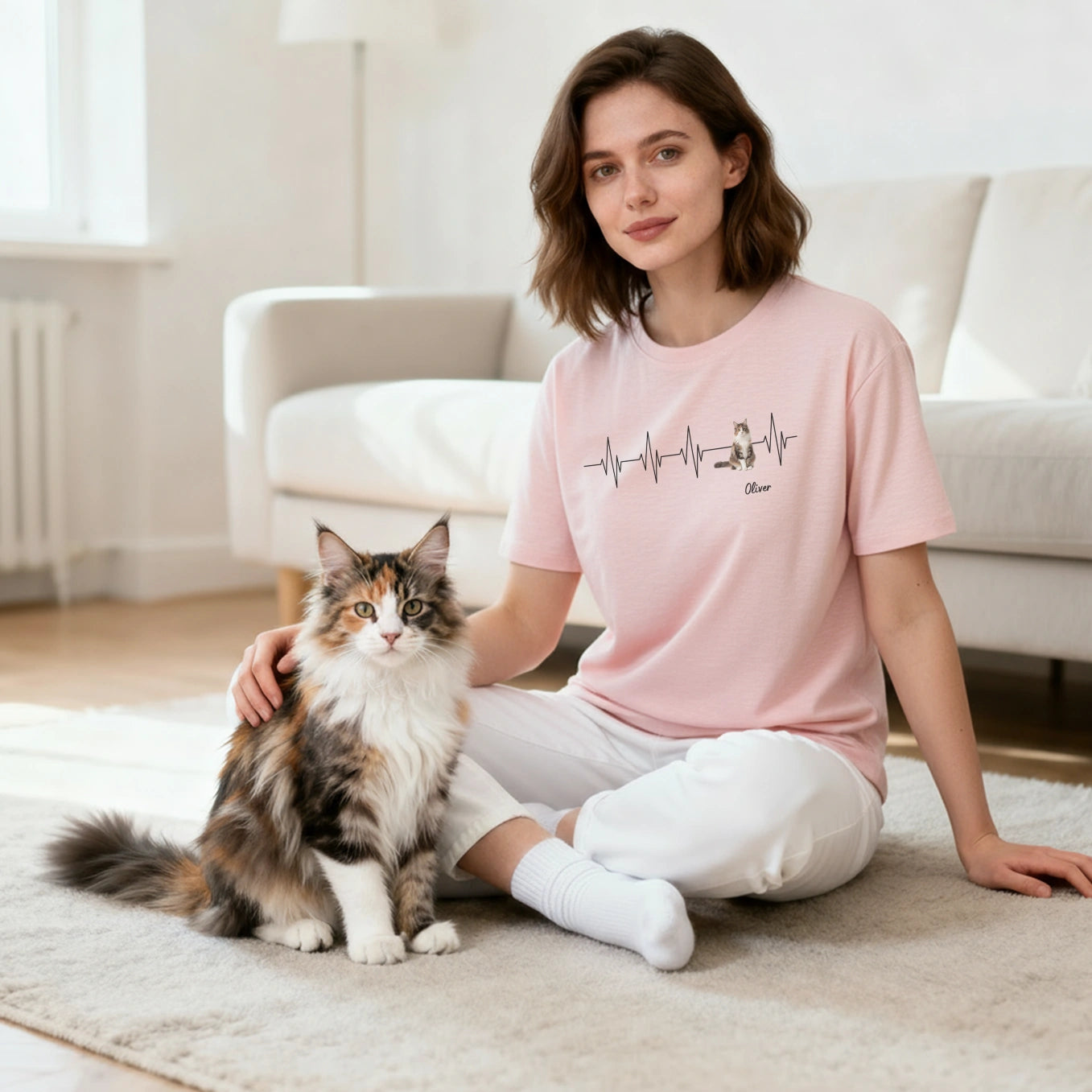 Personalisiertes T-Shirt Katze "Herzschlag"