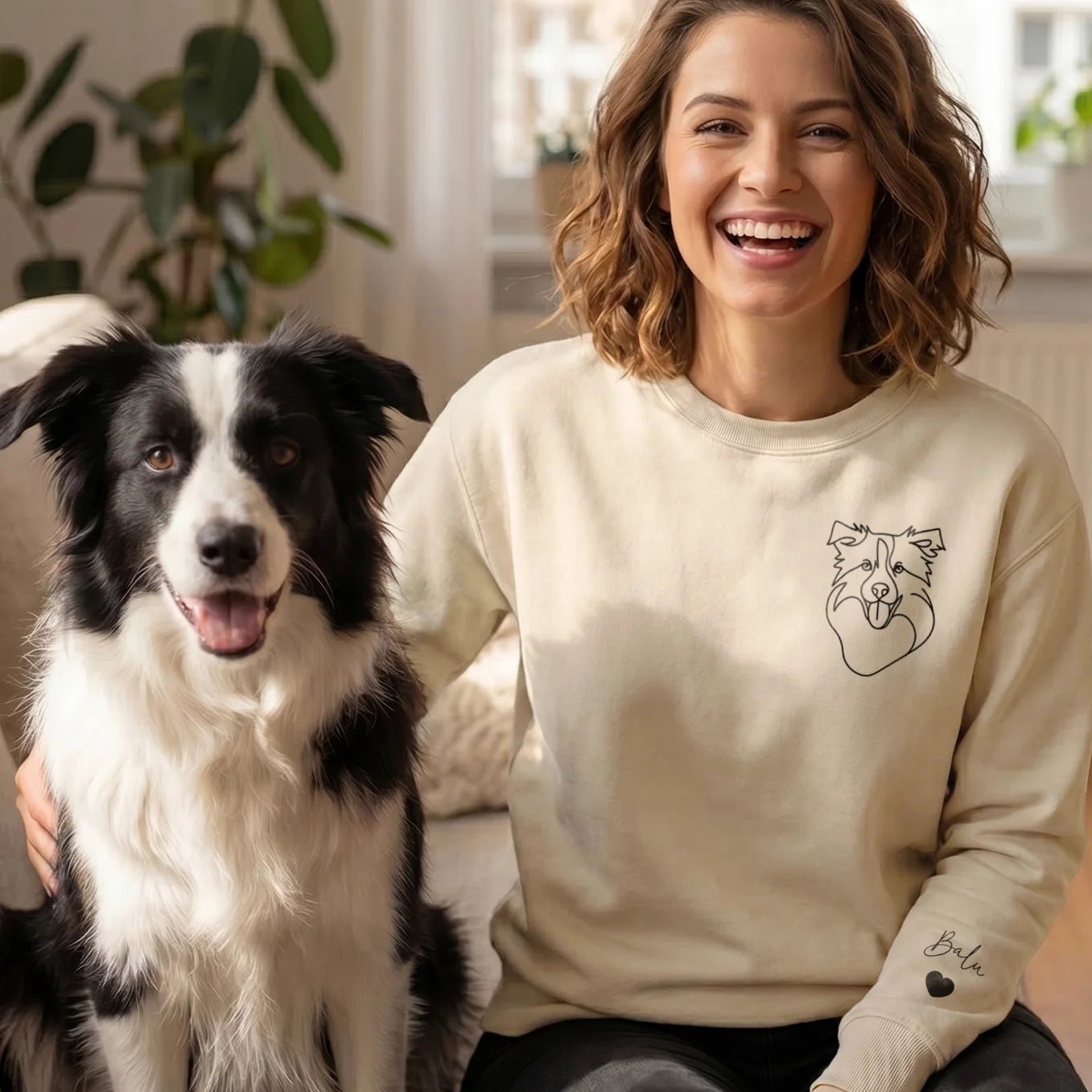 Personalisierter Sweater "Haustier Line Art" mit Ärmeldruck