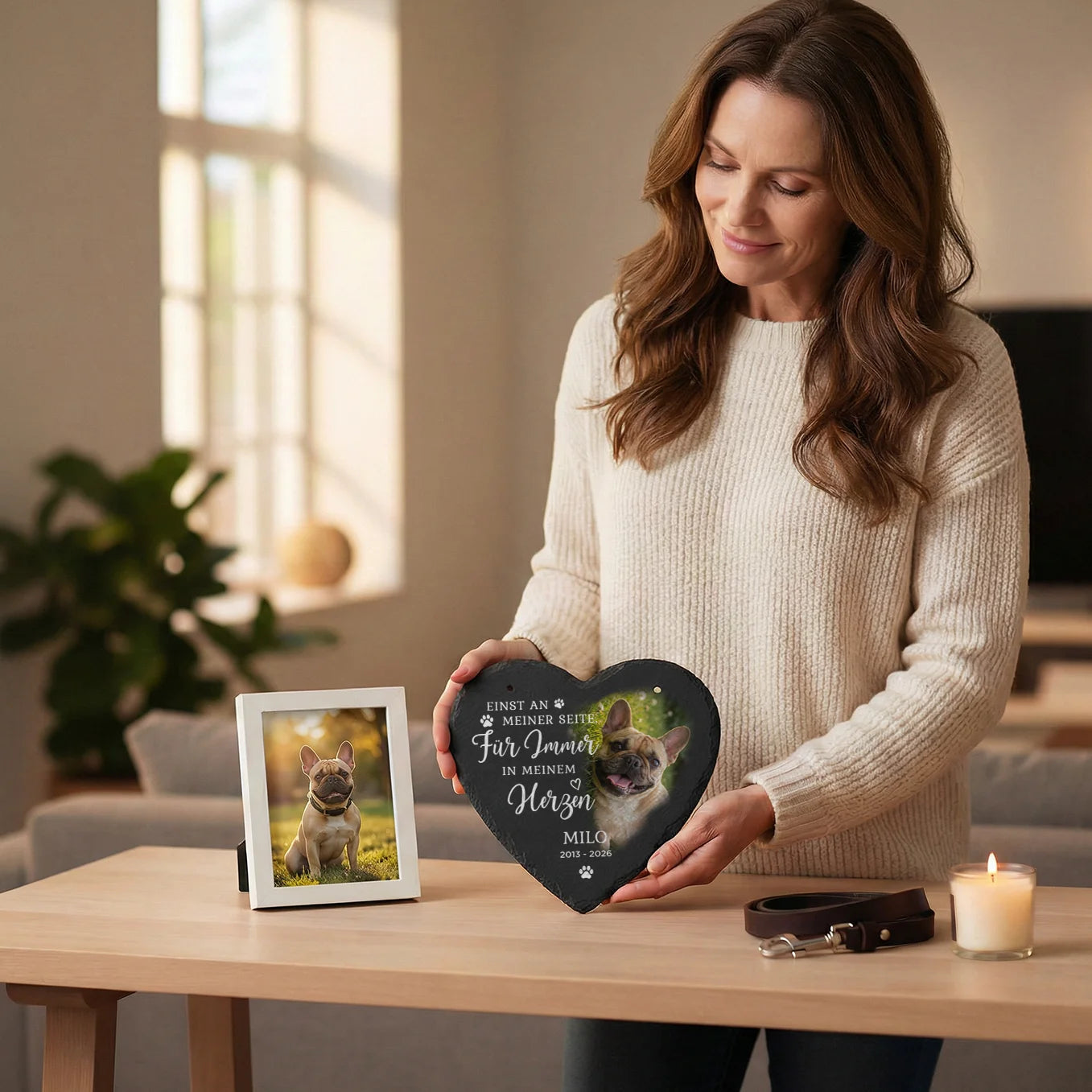 Personalisierte Schieferplatte Herz "Erinnerung"