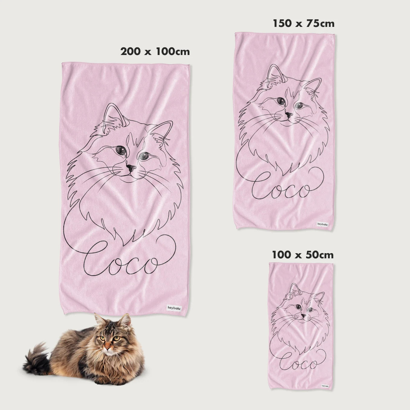Personalisiertes Badetuch Katze "Line Art"