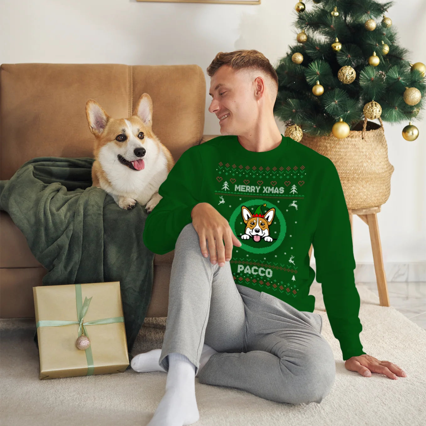 Christmas Sweater mit deinem Hund im Cartoon-Stil heybalu