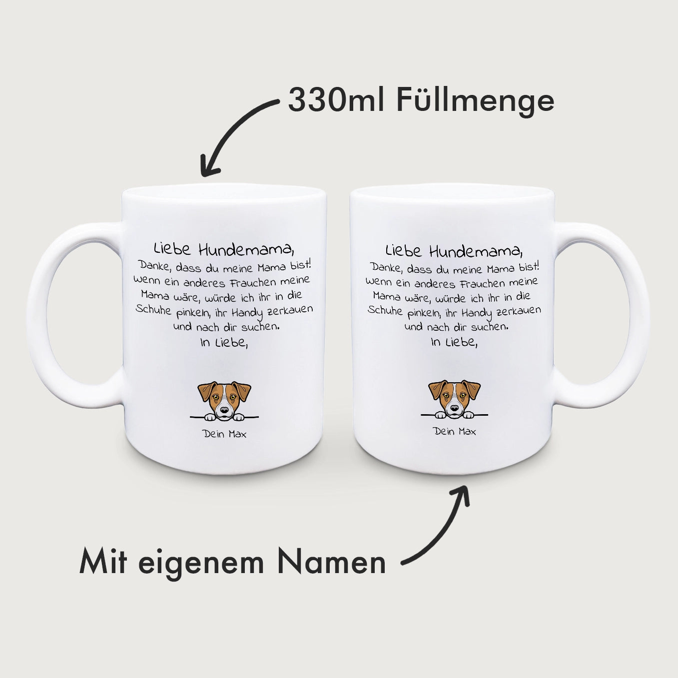 Personalisierte Tasse "Liebe Hundemama" Cartoon