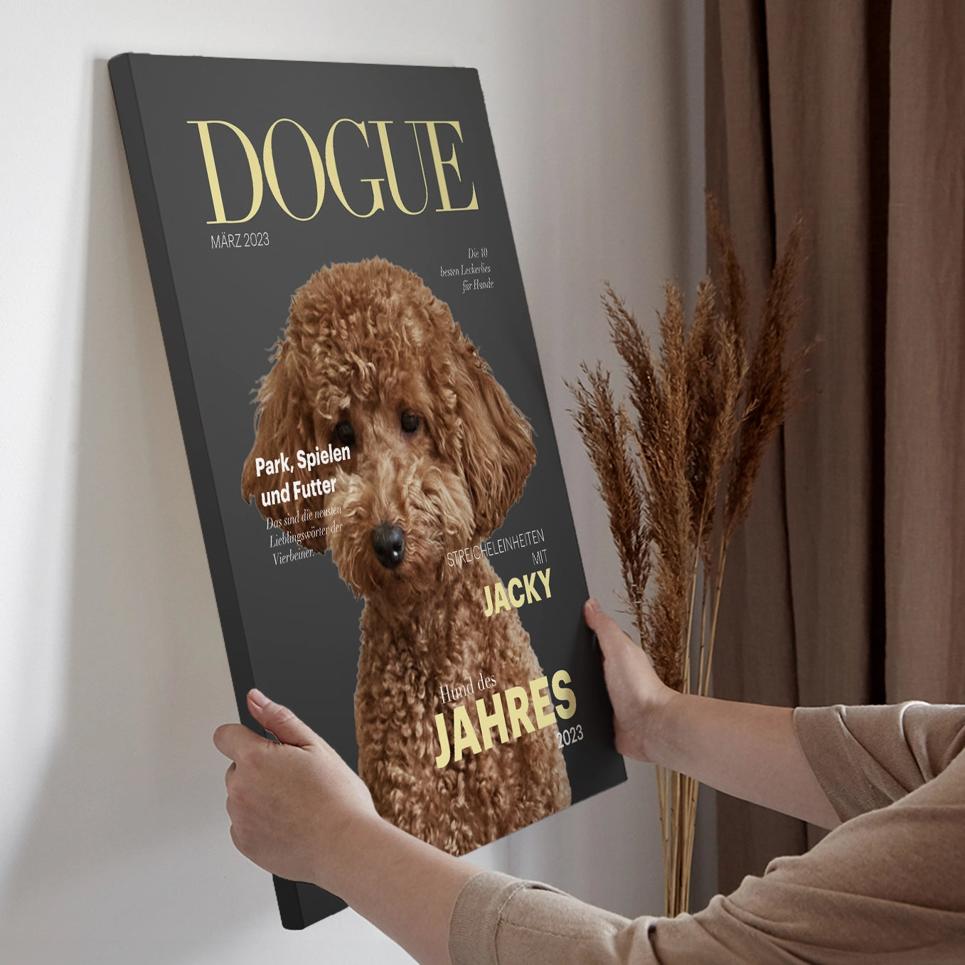 Personalisierte Leinwand Hundemagazin "DOGUE" heybalu