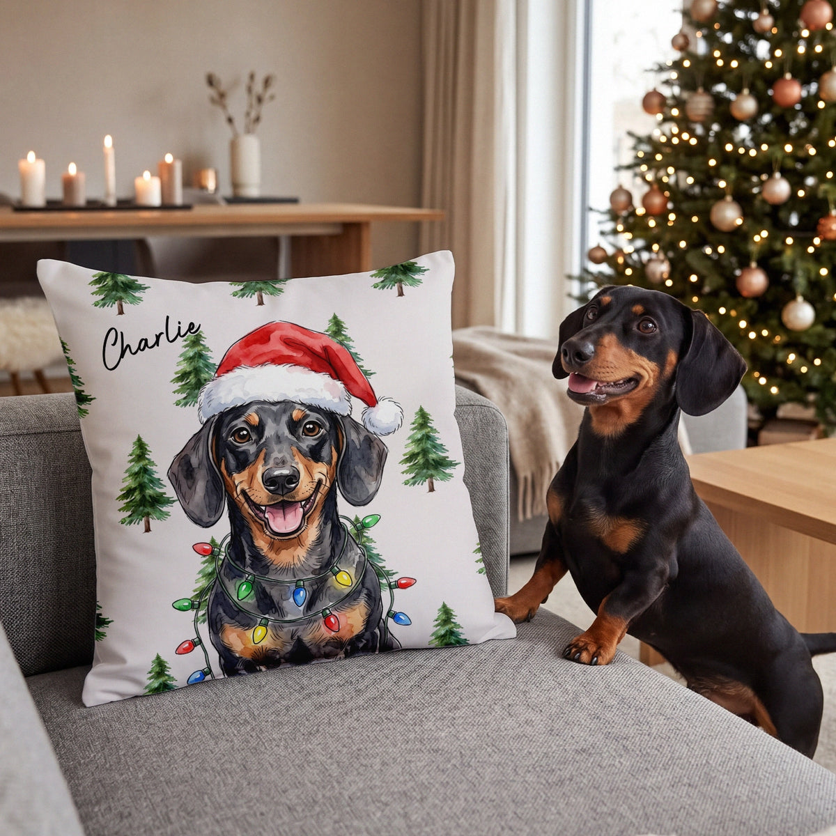Personalisiertes Kissen "Wasserfarben Haustier Weihnachten"