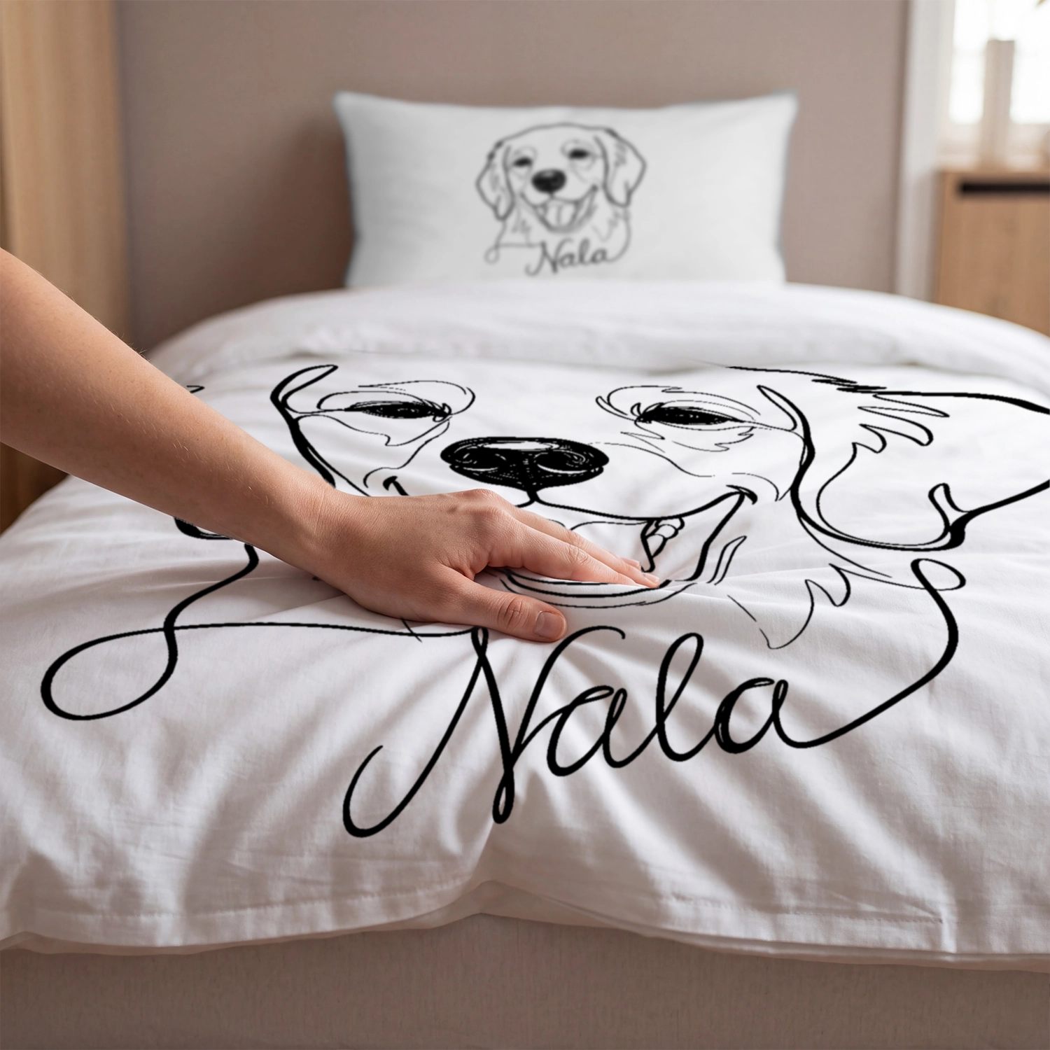 ▷ Personalisierte Bettwäsche mit Hund – Line Art