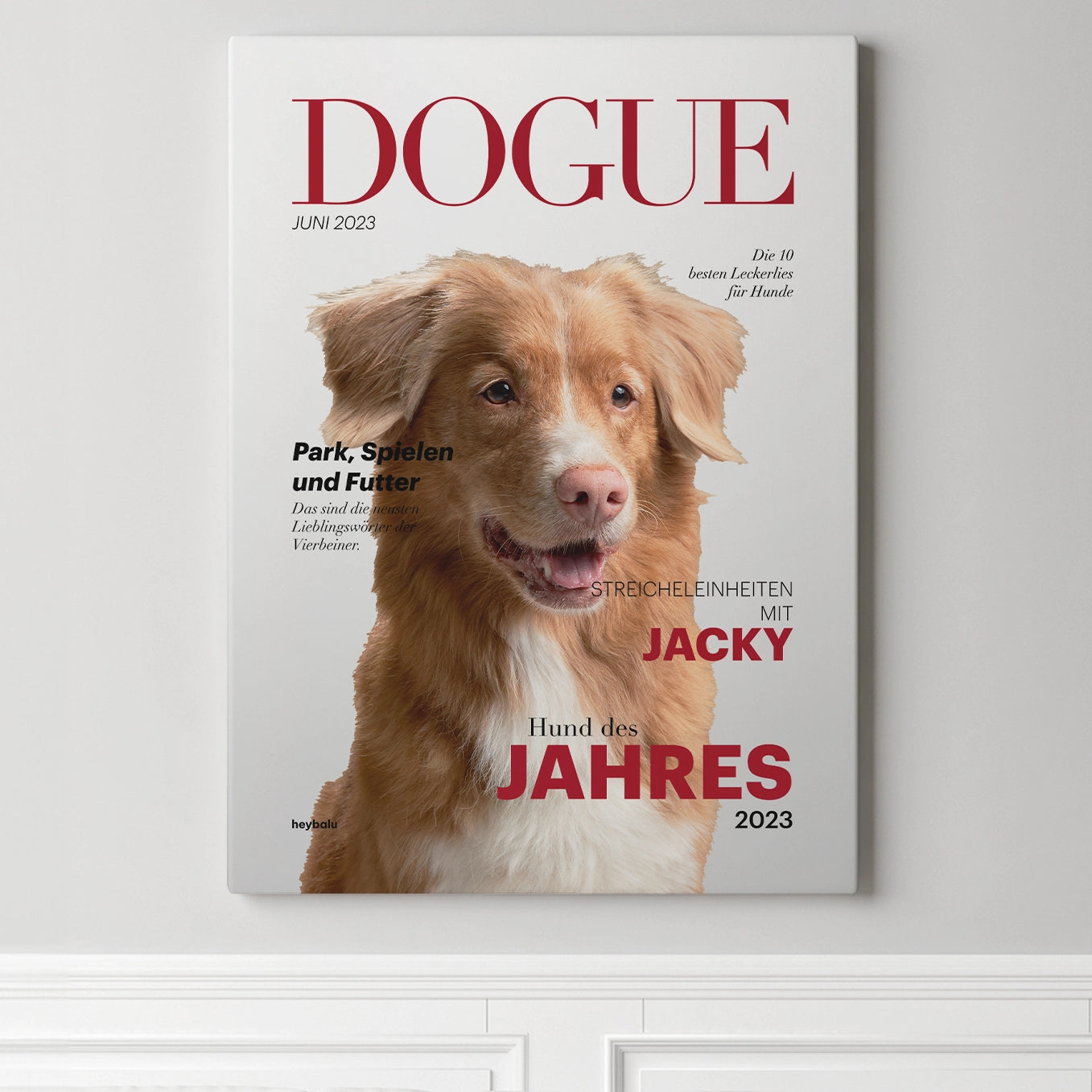 Personalisierte Leinwand Hundemagazin "DOGUE" heybalu