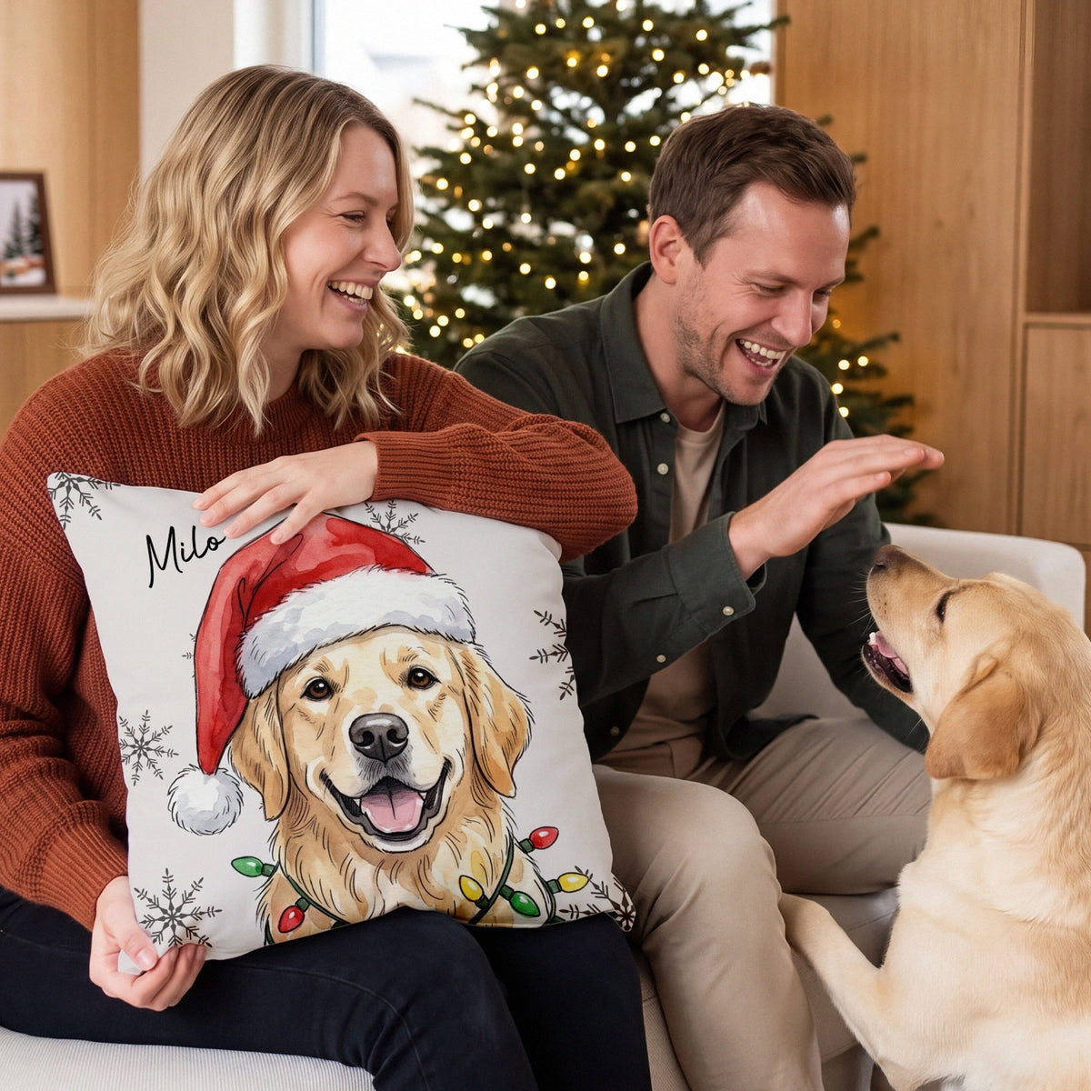 Personalisiertes Kissen "Wasserfarben Haustier Weihnachten"