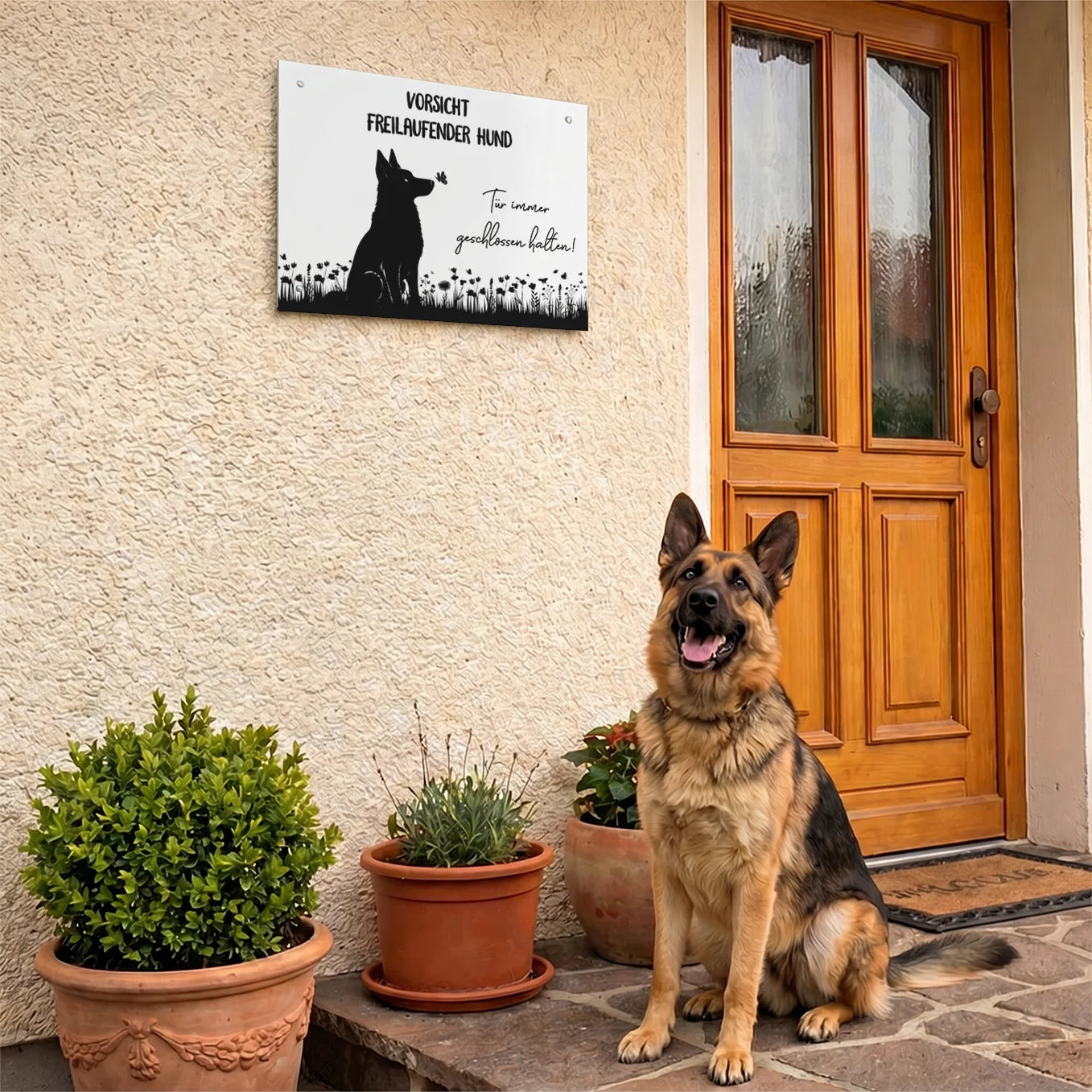 Perosnalisiertes Türschild "Freilaufender Hund"
