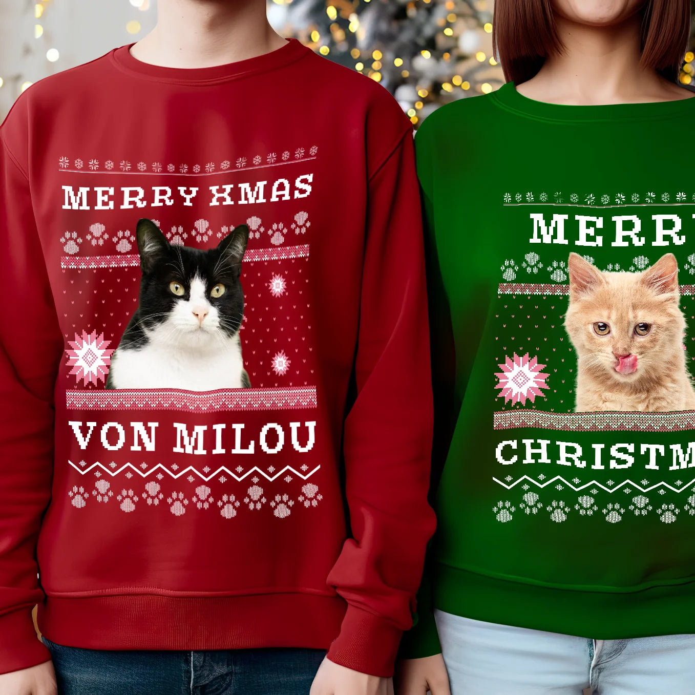 Personalisierter Christmas Sweater Katze "Ho Ho Ho" heybalu