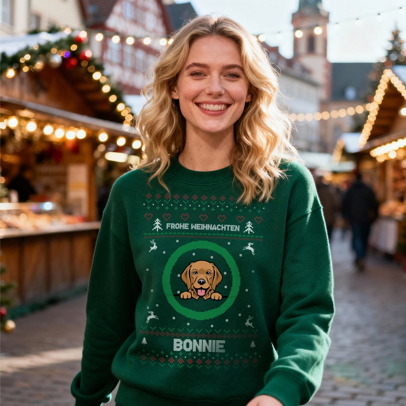 Christmas Sweater mit deinem Hund im Cartoon-Stil