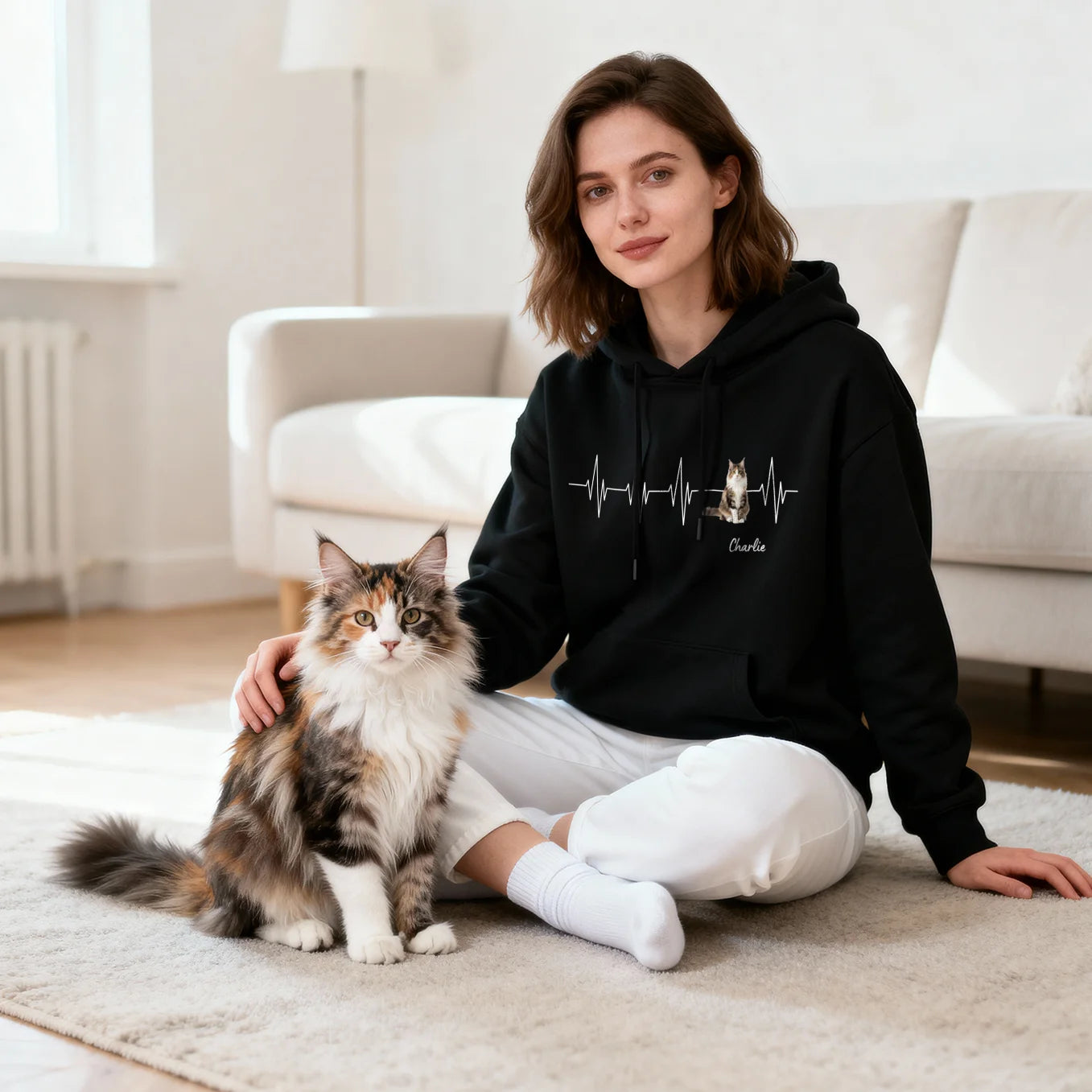 Personalisierter Hoodie ''Herzschlag Katzenfoto''