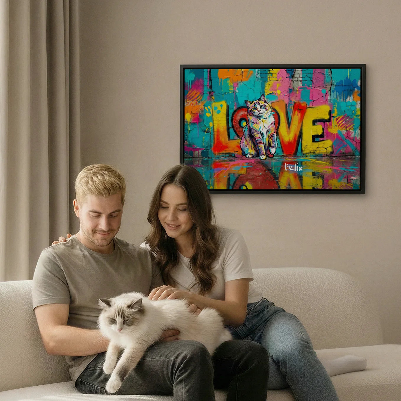 Personalisierte Leinwand "LOVE" Katze