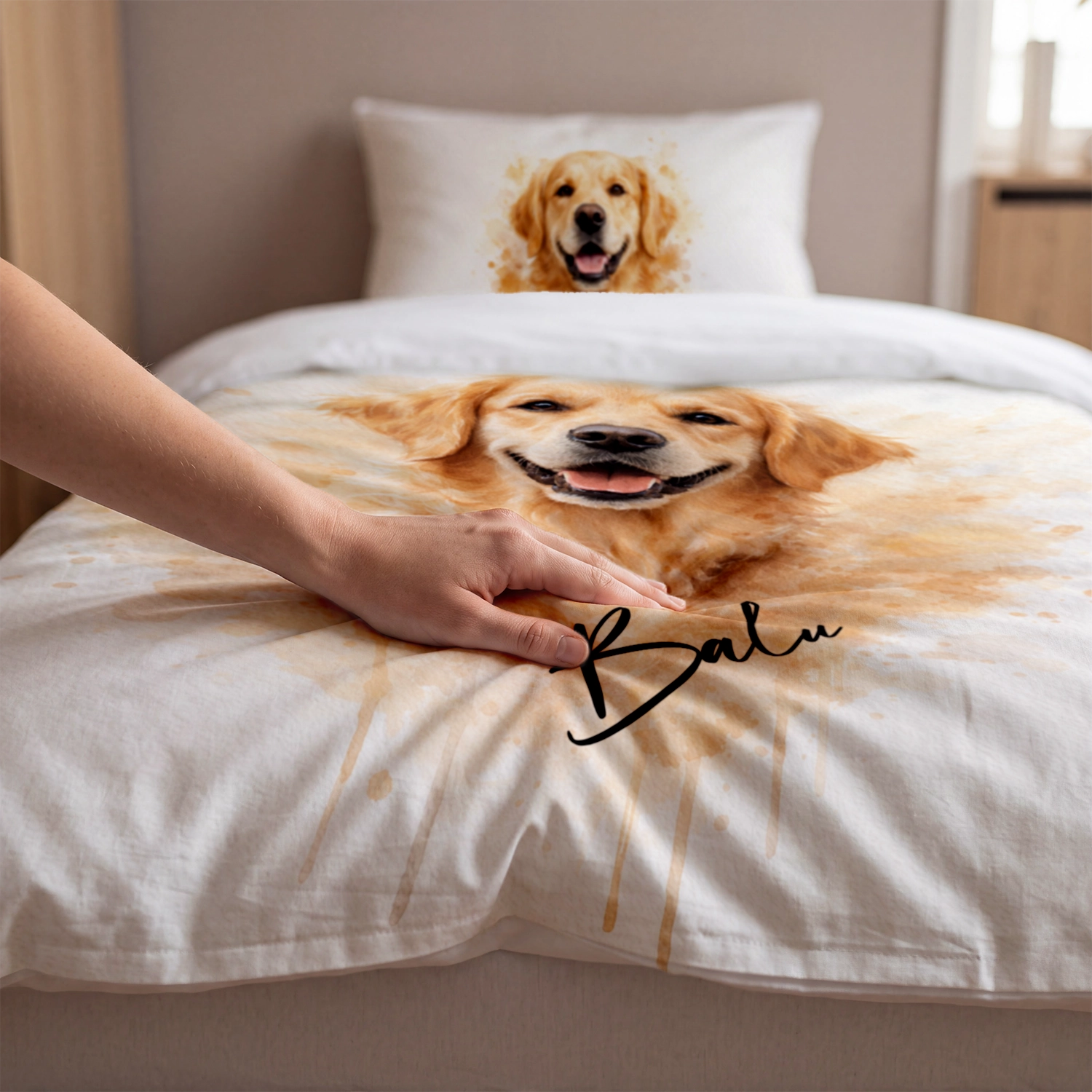 Personalisierte Bettwäsche "Wasserfarben Hund"