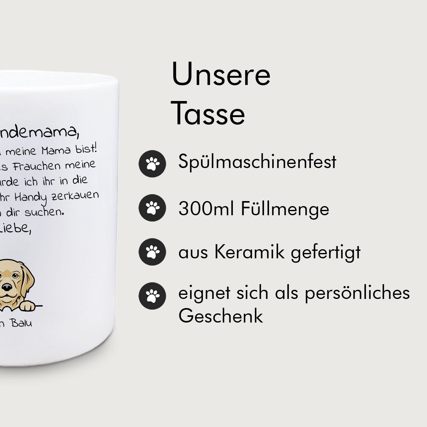 Personalisierte Tasse "Liebe Hundemama" Cartoon