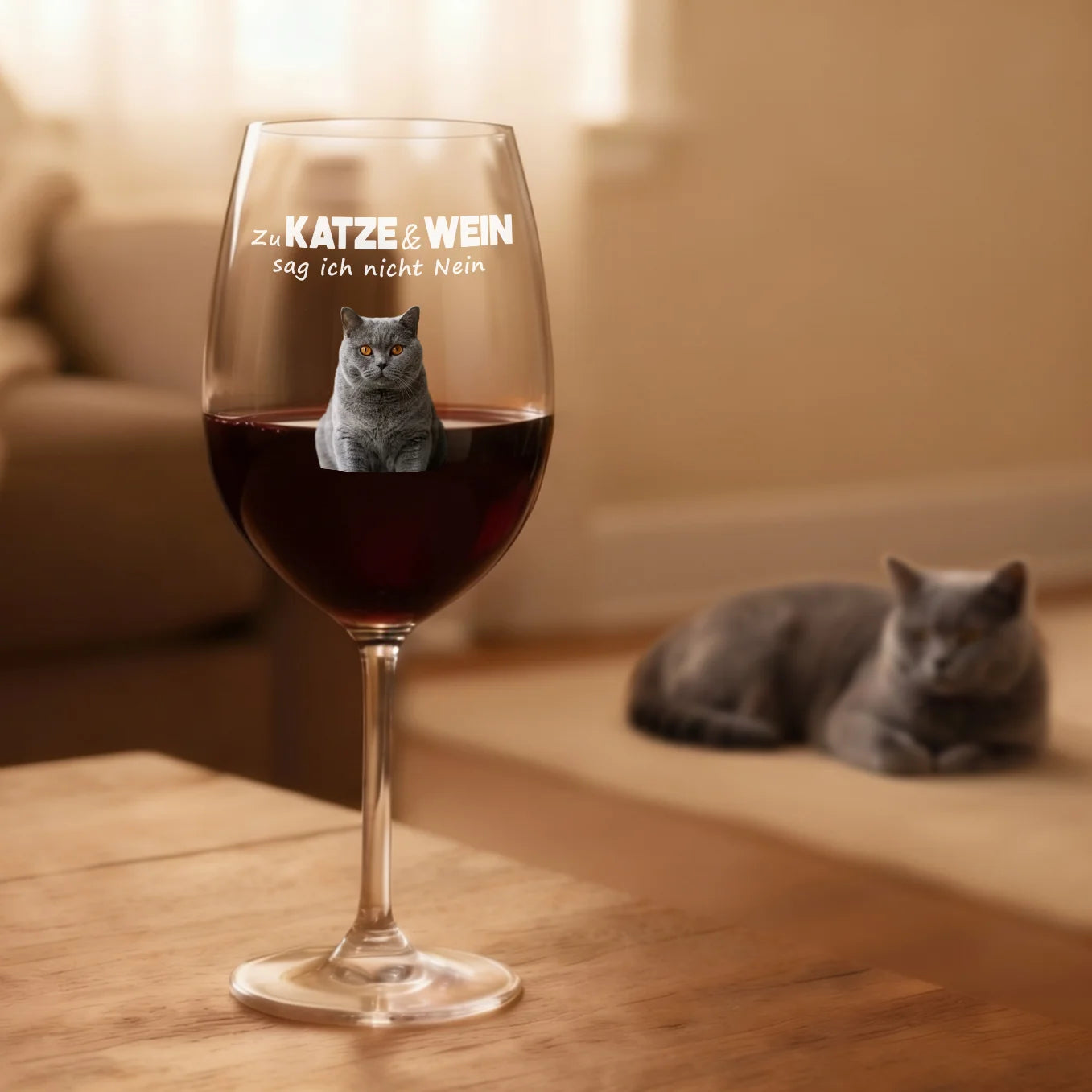 Personalisiertes Weinglas "Katze & Wein"
