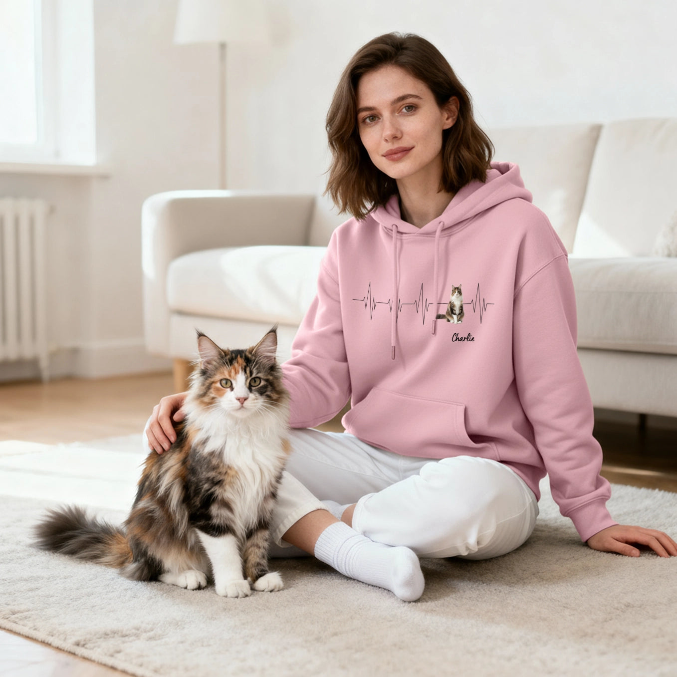 Personalisierter Hoodie ''Herzschlag Katzenfoto''