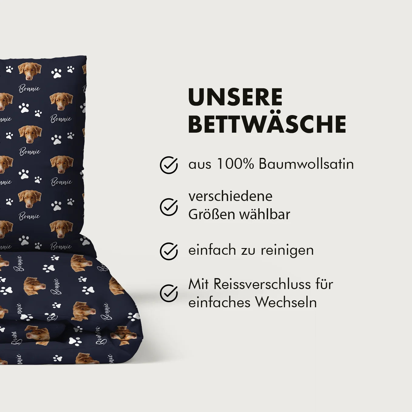 Personalisierte Bettwäsche Baumwollsatin "Foto & Name" heybalu