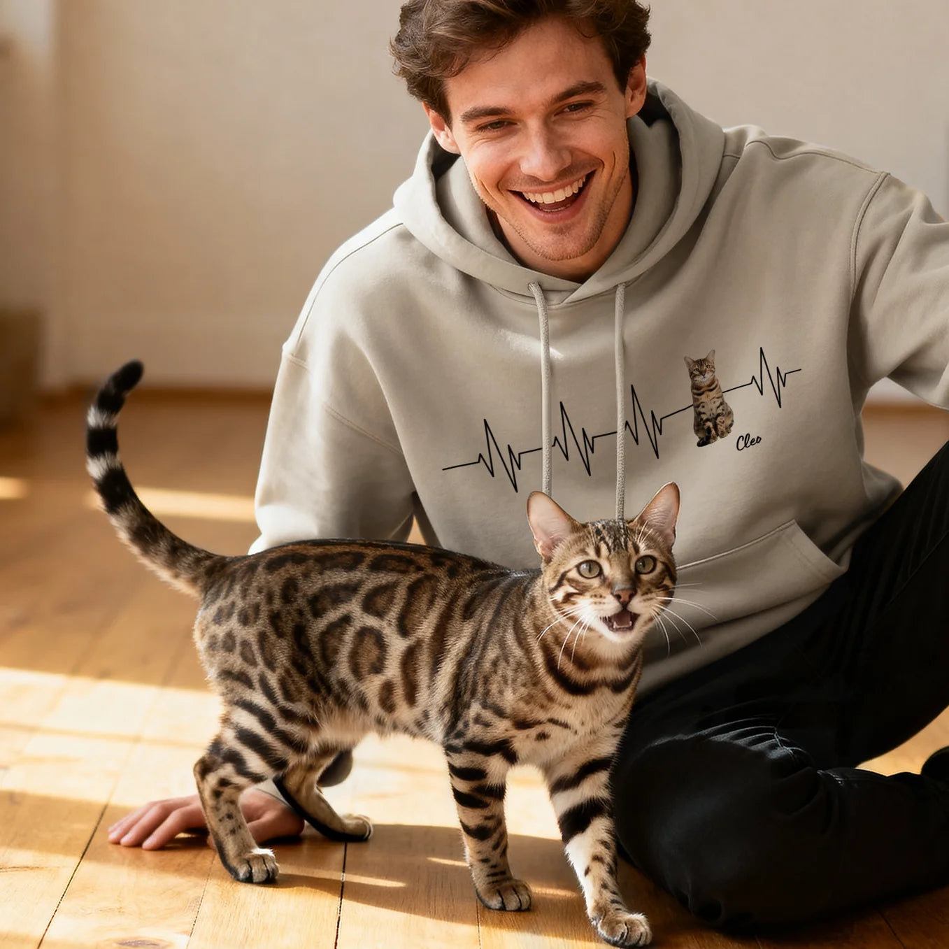 Personalisierter Hoodie ''Herzschlag Katzenfoto''