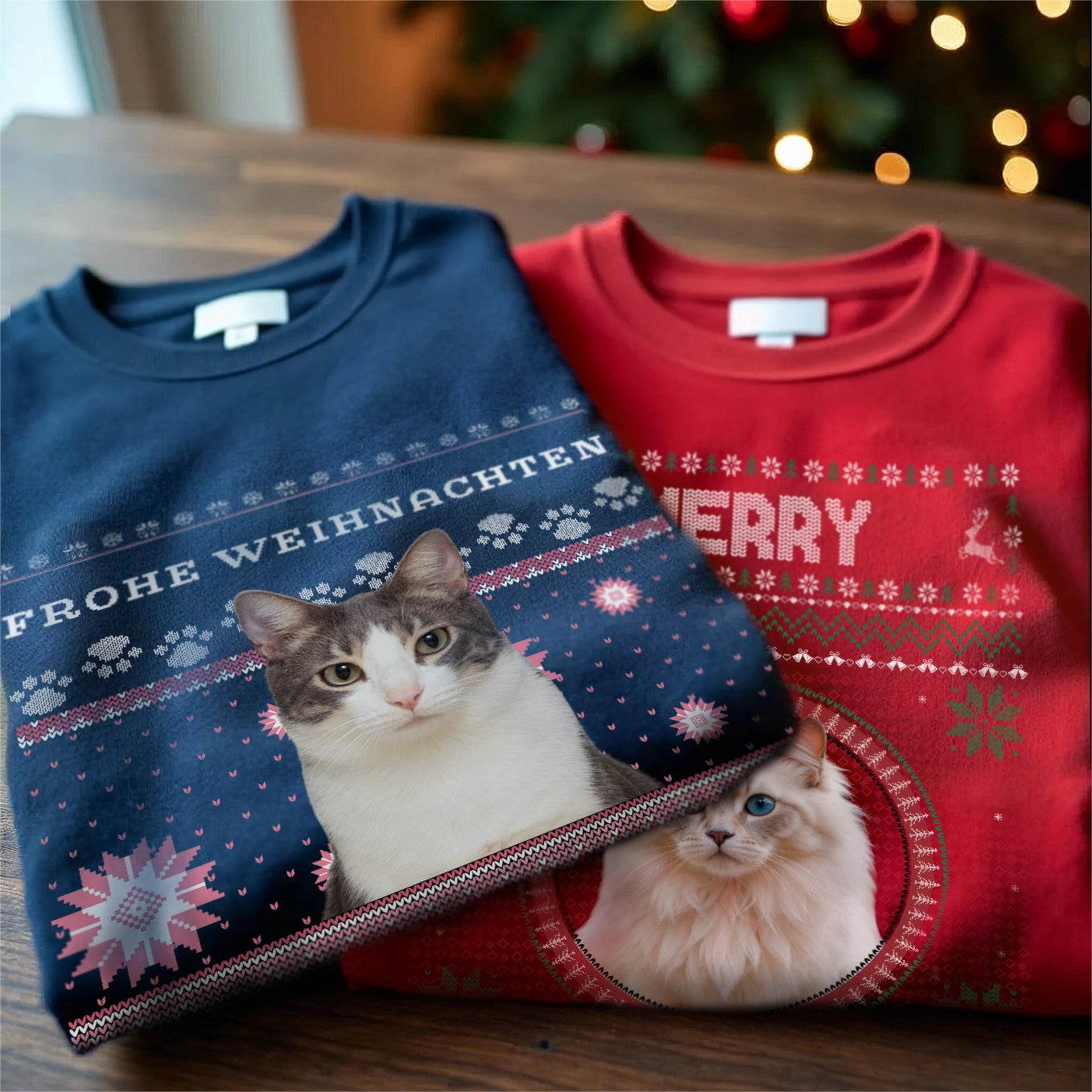 Personalisierter Christmas Sweater Katze "Ho Ho Ho"