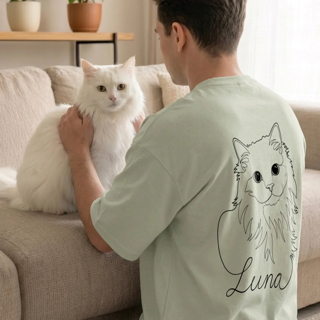 Personalisiertes Oversized Shirt "Cat Dad" mit Ärmeldruck
