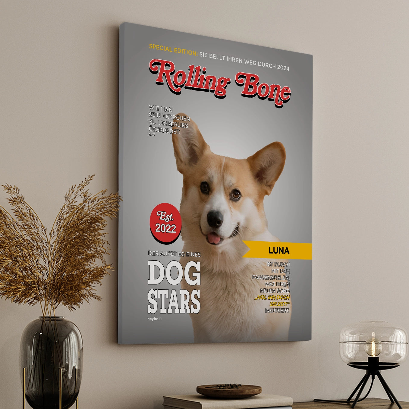 Personalisierte Leinwand Hundemagazin "Rolling Bone" heybalu