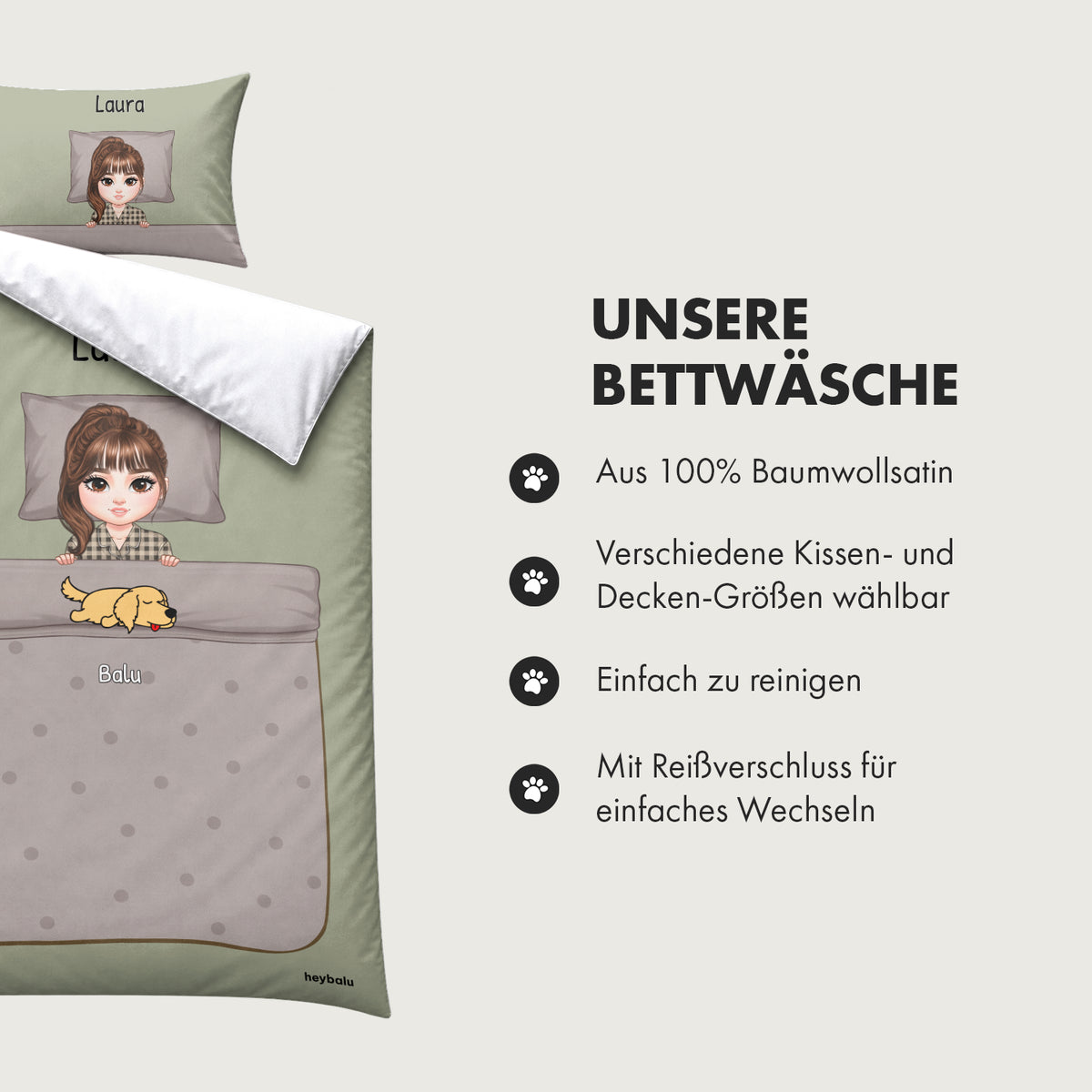 Personalisierte Bettwäsche Baumwollsatin "Schlafende Haustiere"