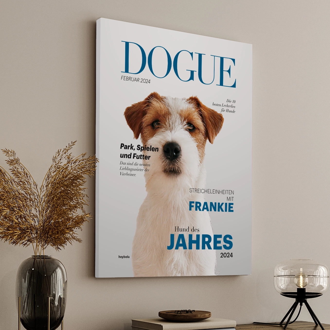 Personalisierte Leinwand Hundemagazin "DOGUE" heybalu