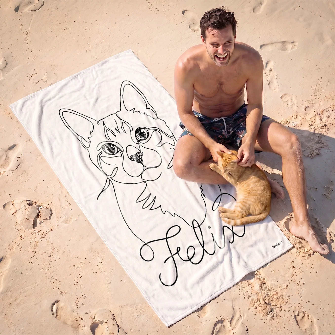Personalisiertes Badetuch Katze "Line Art"