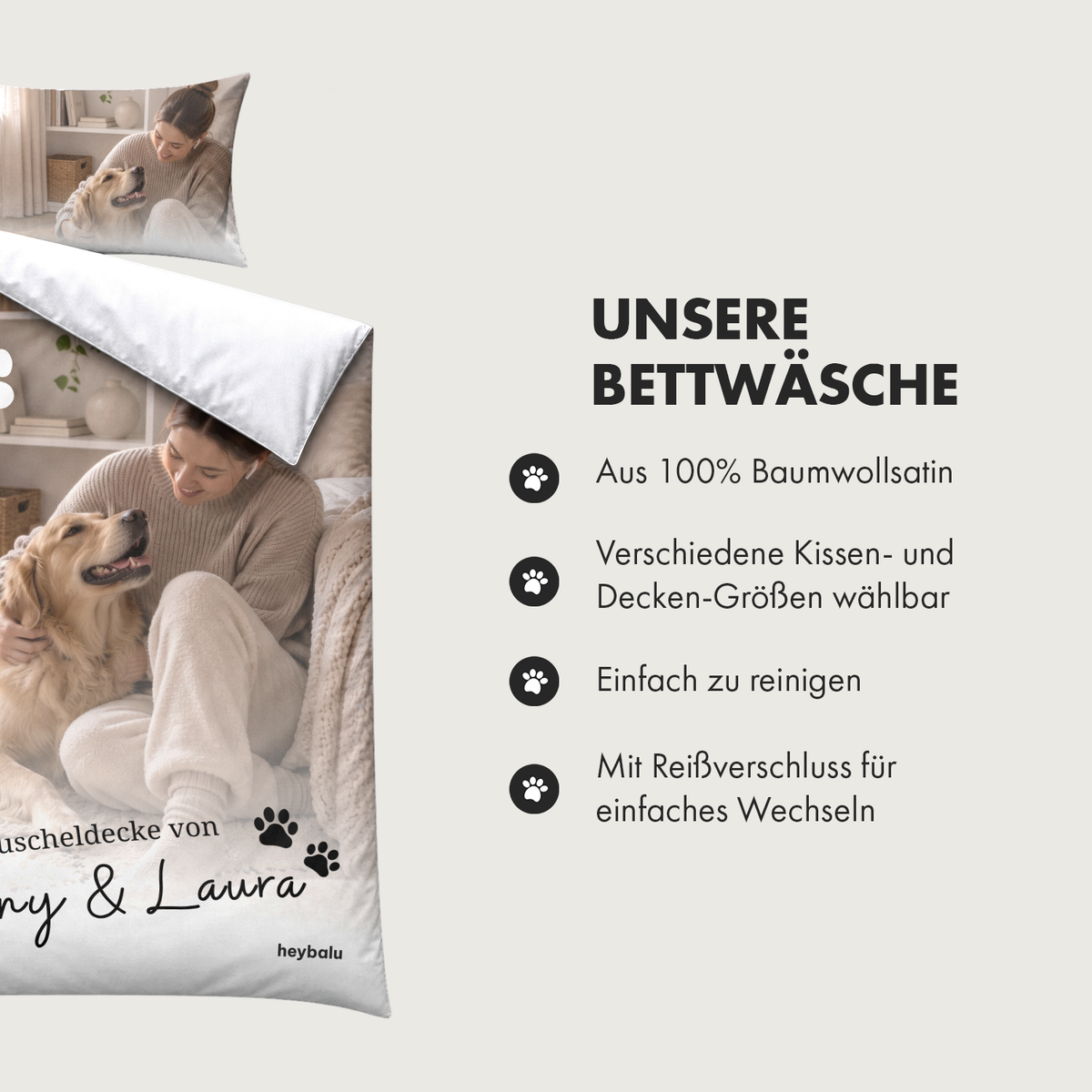 Personalisierte Bettwäsche Baumwollsatin "Foto & Text"