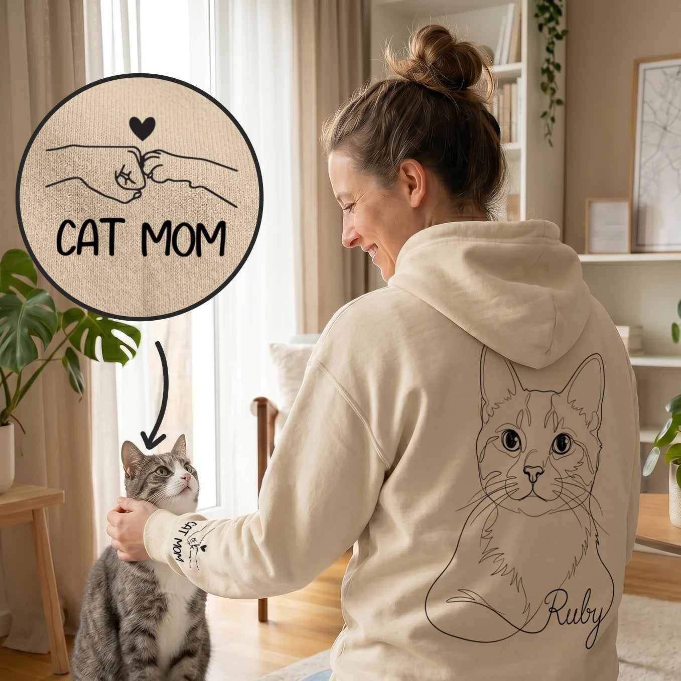 Personalisierter Hoodie "Cat Mom" mit Ärmeldruck