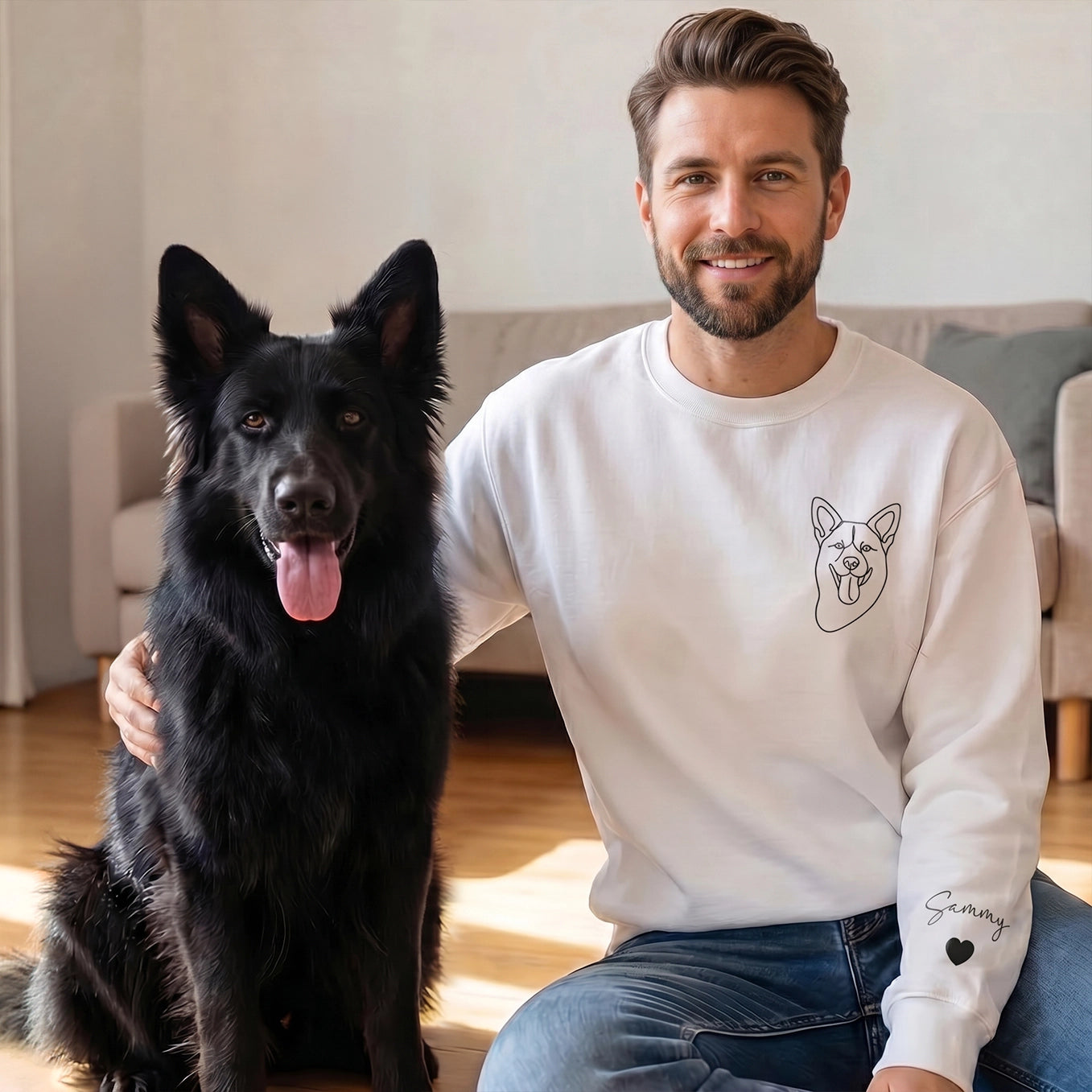 Personalisierter Sweater "Haustier Line Art" mit Ärmeldruck
