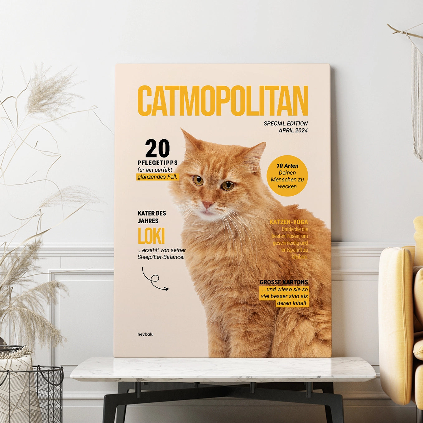 Personalisierte Leinwand Katzenmagazin "Catmopolitan"