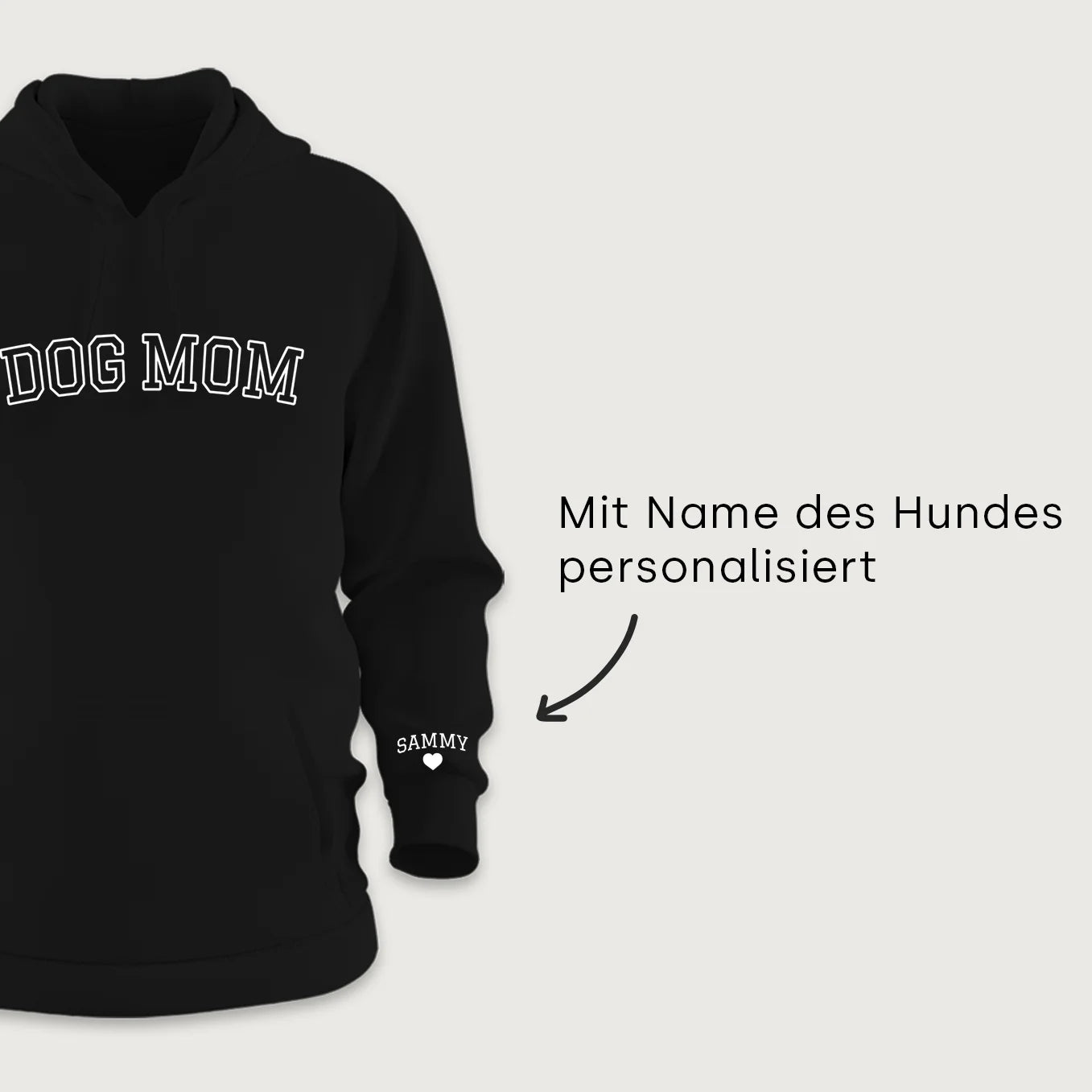 Personalisierter Hoodie "Dog Mom" mit Ärmeldruck