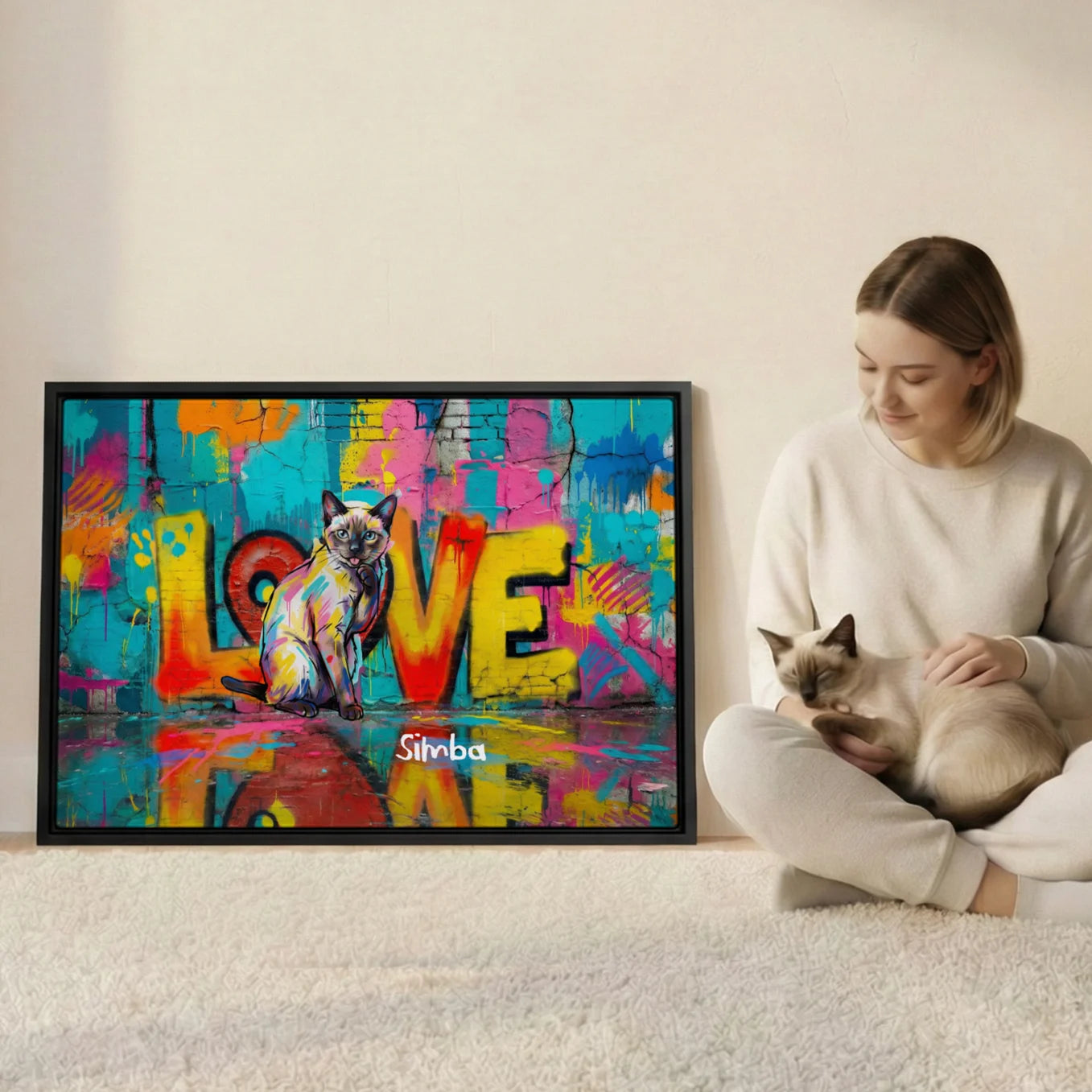 Personalisierte Leinwand "LOVE" Katze