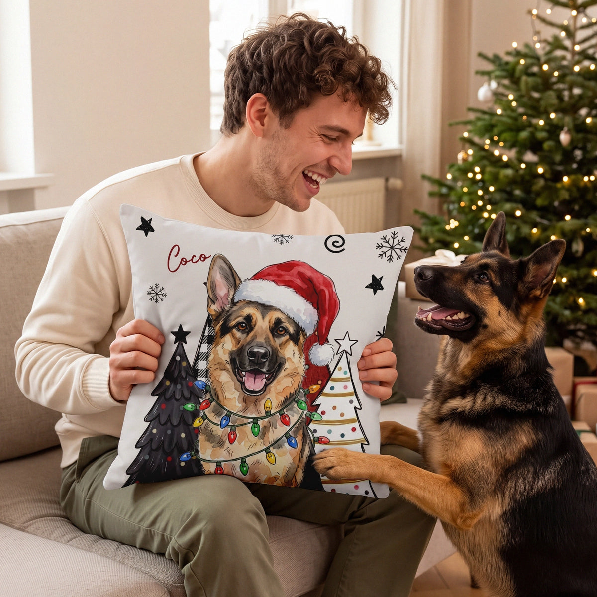 Personalisiertes Kissen "Wasserfarben Haustier Weihnachten"