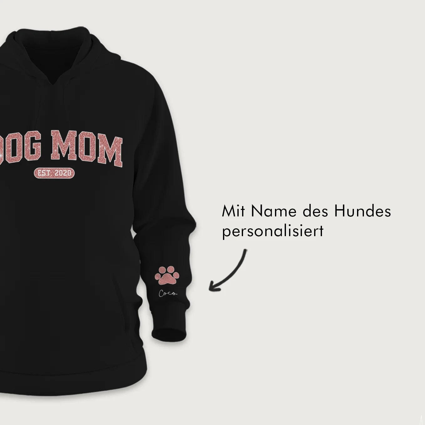 Personalisierter Hoodie "Dog Mom Jahr" mit Ärmeldruck