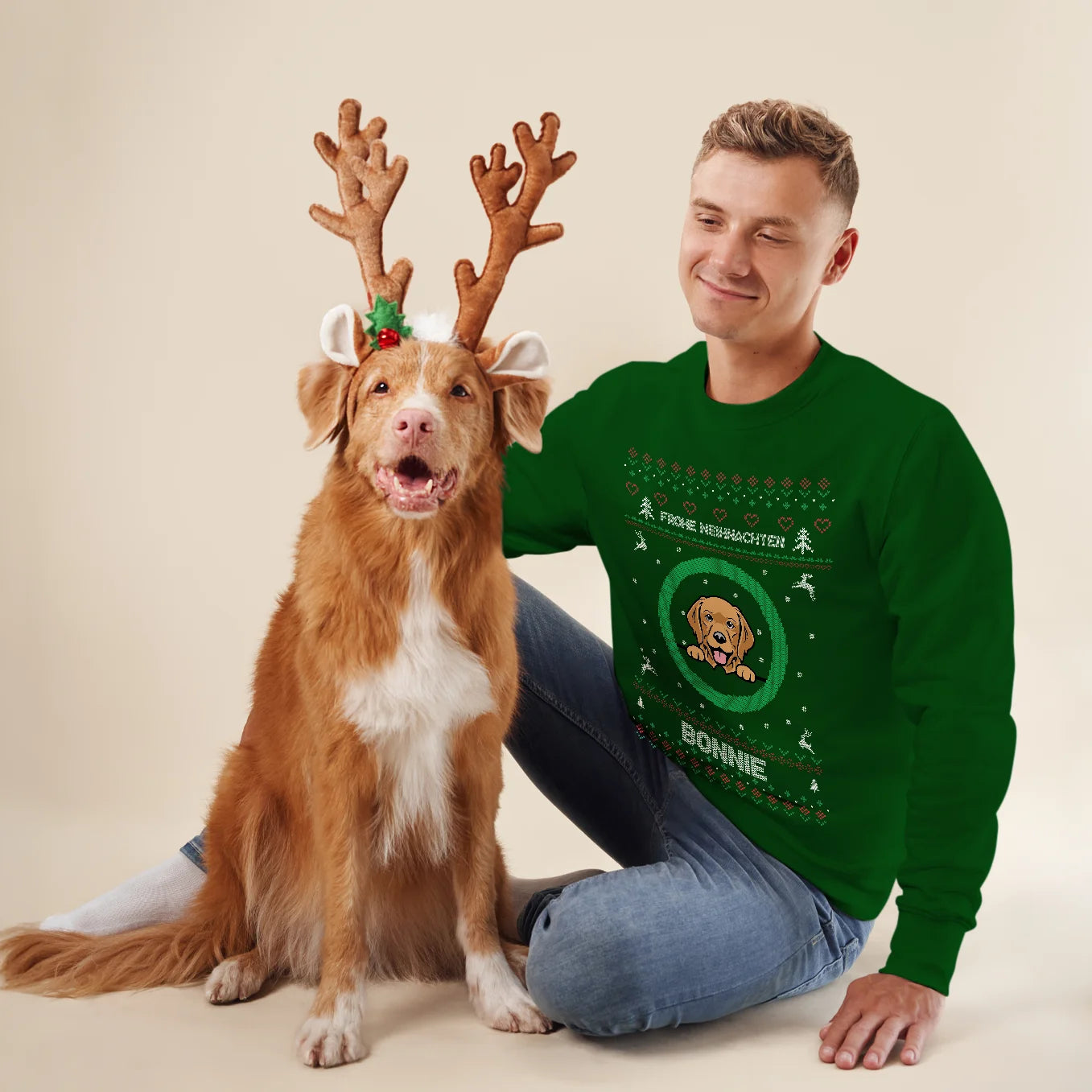 Christmas Sweater mit deinem Hund im Cartoon-Stil heybalu