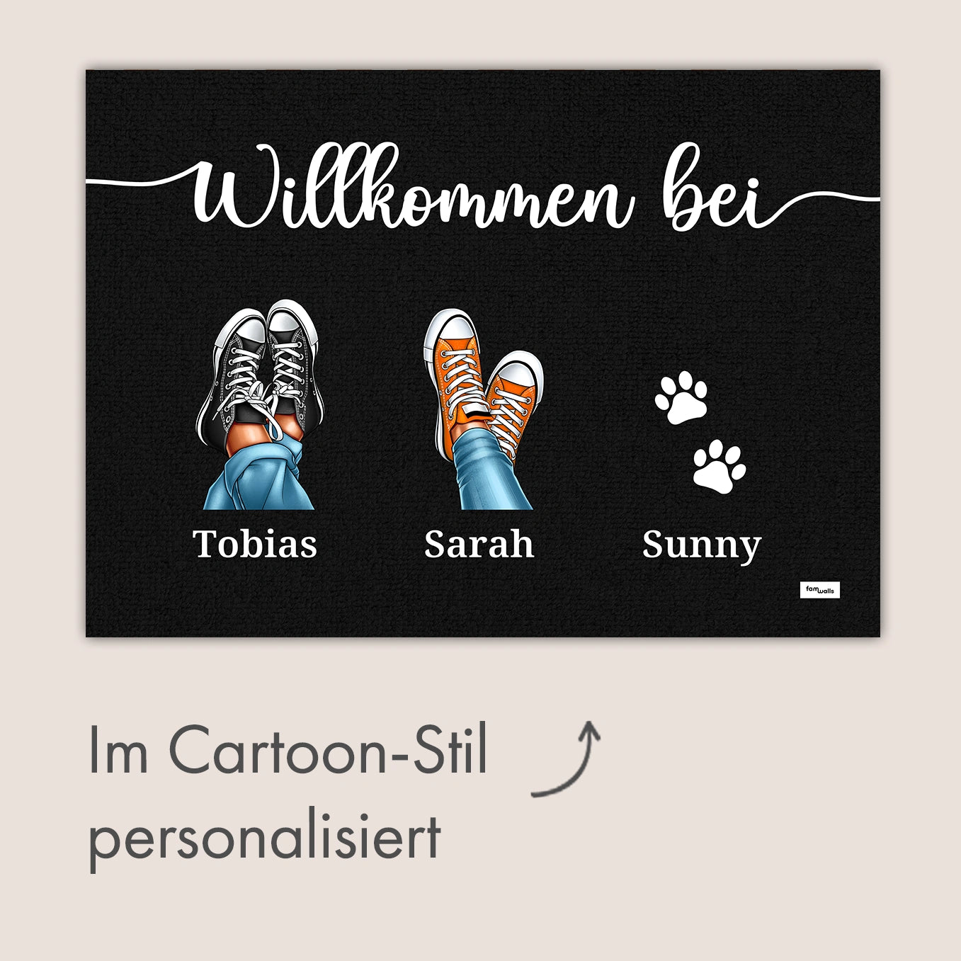 Personalisierte Fußmatte “Sneaker & Pfoten”
