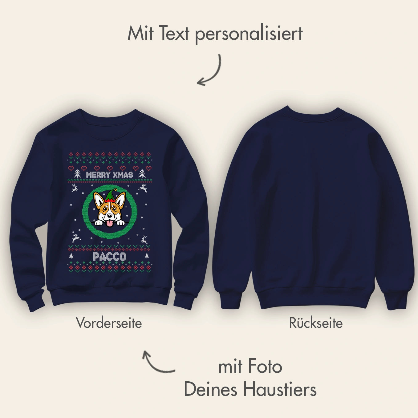 Christmas Sweater mit deinem Hund im Cartoon-Stil