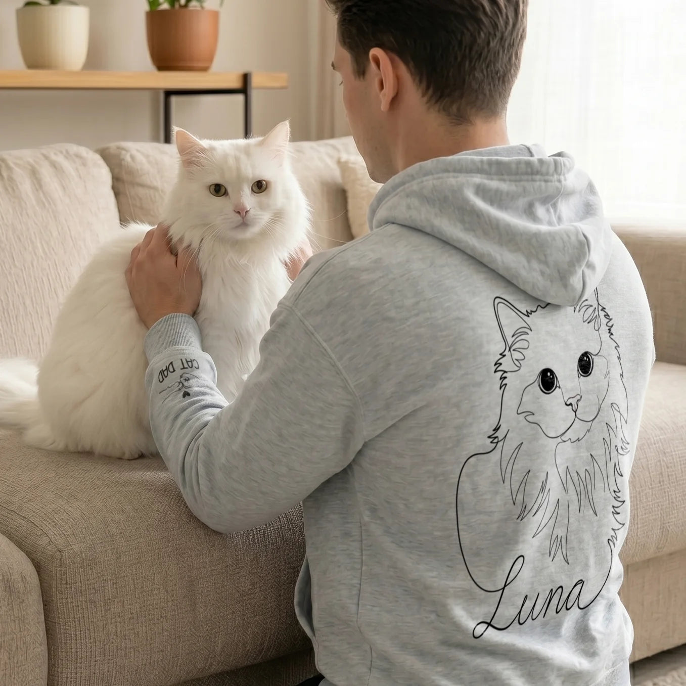 Personalisierter Hoodie "Cat Dad" mit Ärmeldruck