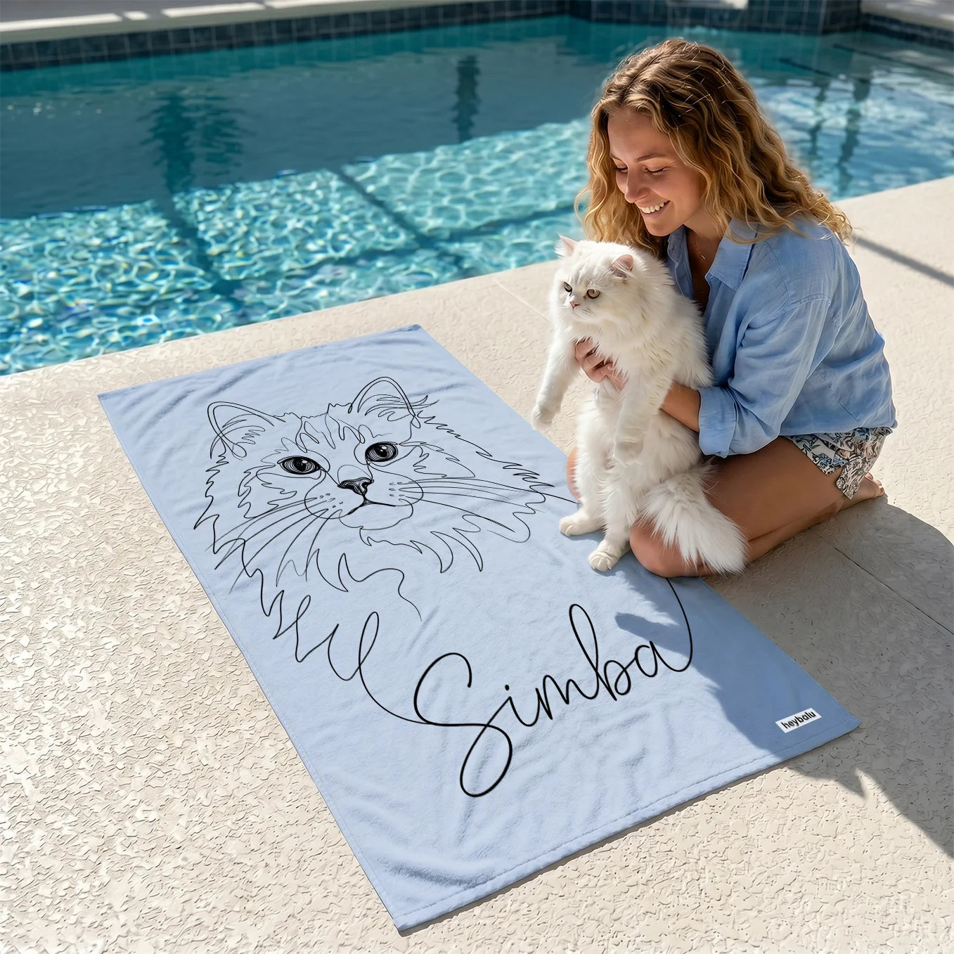 Personalisiertes Badetuch Katze "Line Art"