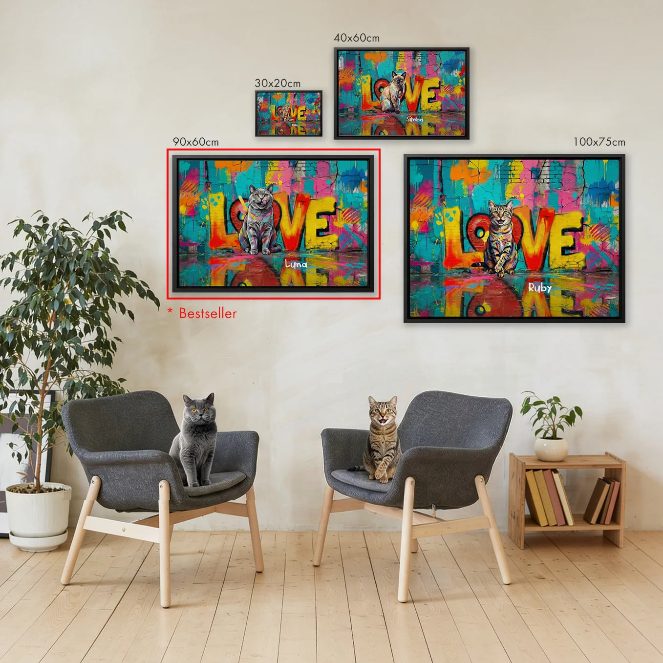 Personalisierte Leinwand "LOVE" Katze