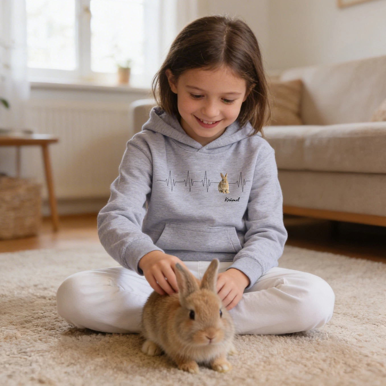 Personalisierter Kinder-Hoodie "Herzschlag Hase"