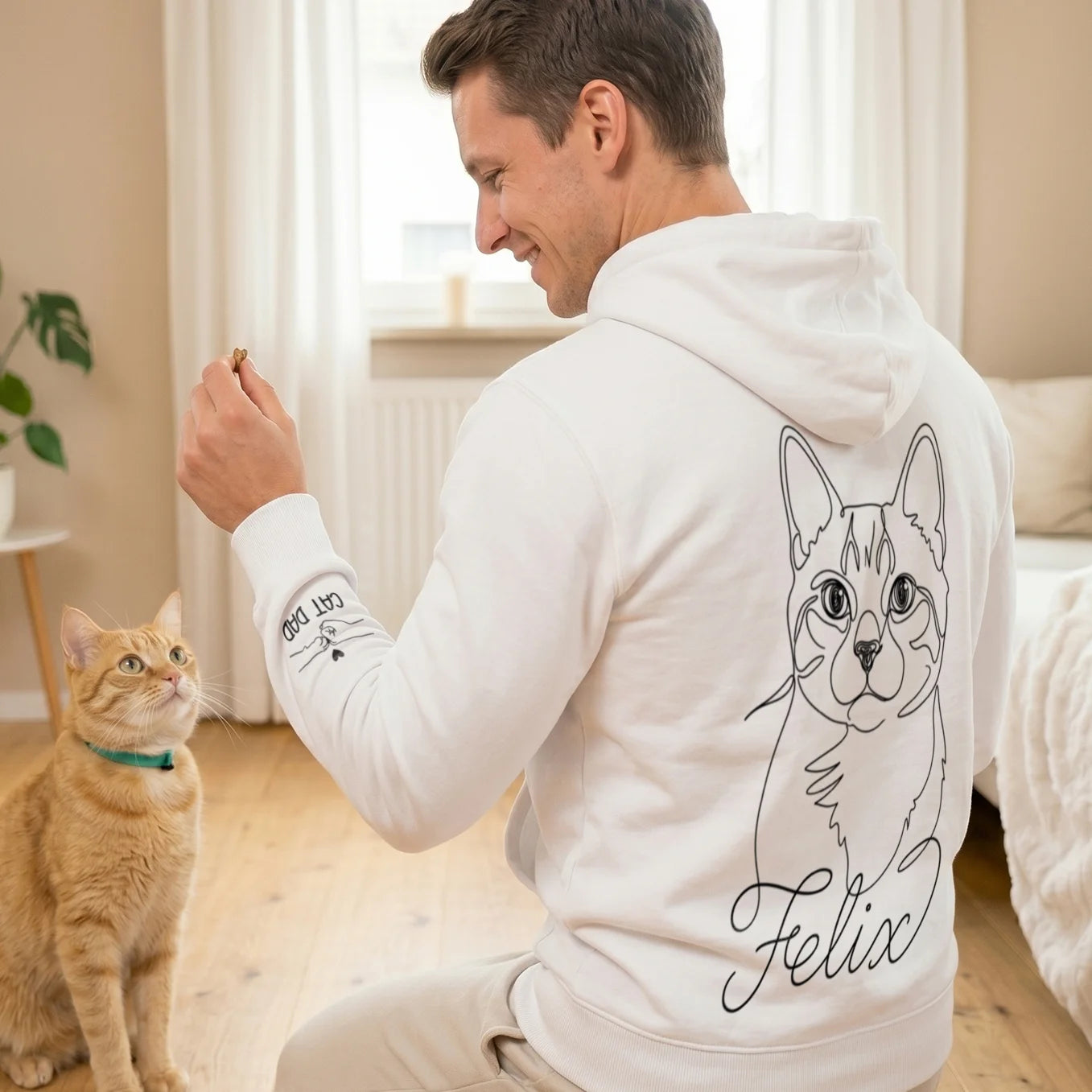 Personalisierter Hoodie "Cat Dad" (mit Ärmeldruck)