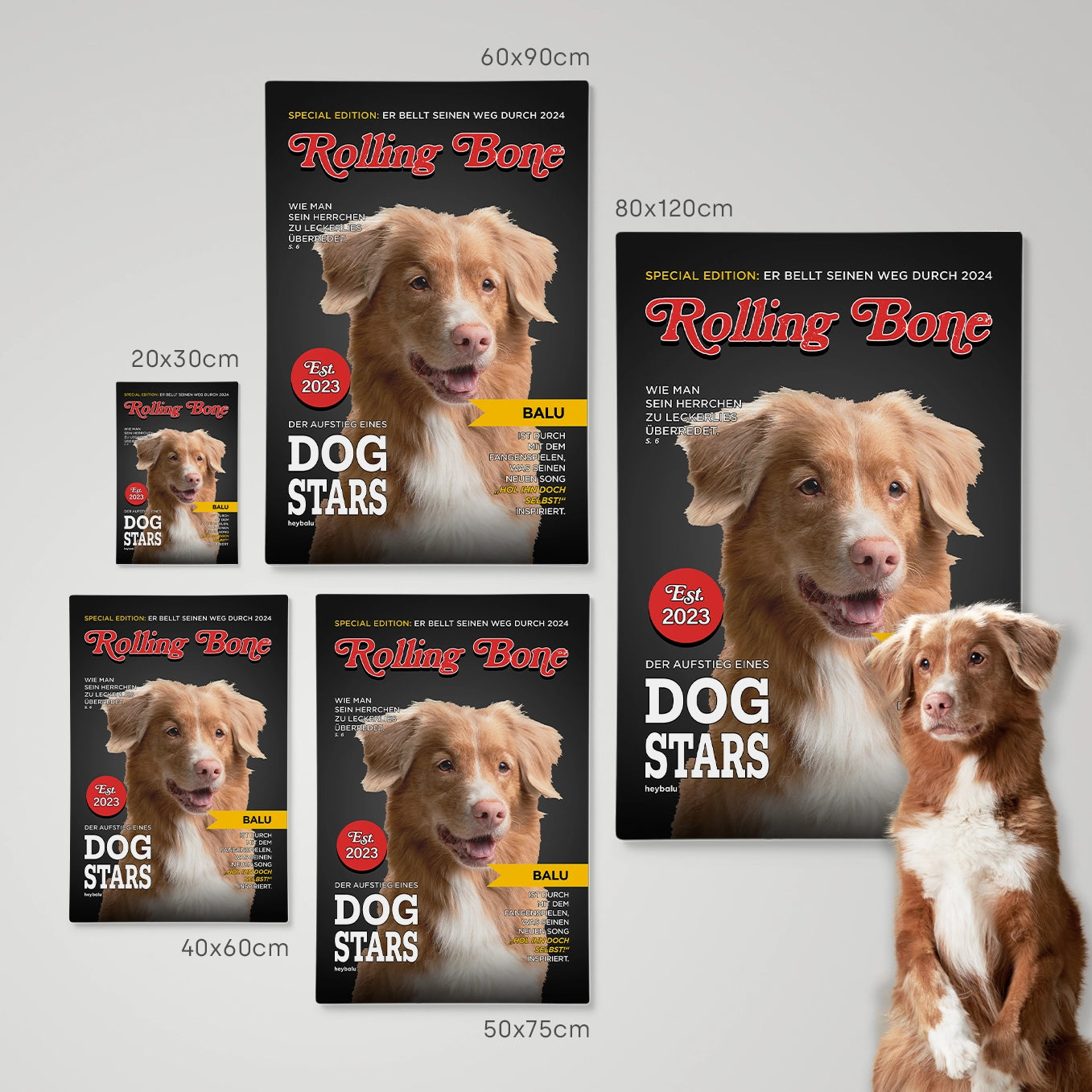 Personalisierte Leinwand Hundemagazin "Rolling Bone" heybalu