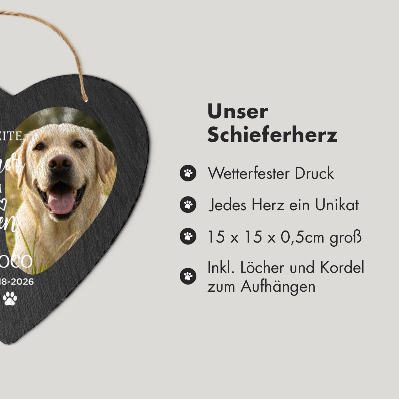 Personalisierte Schieferplatte Herz "Erinnerung"