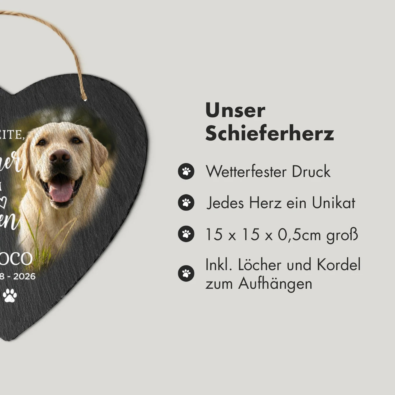 Personalisierte Schieferplatte Herz "Erinnerung"