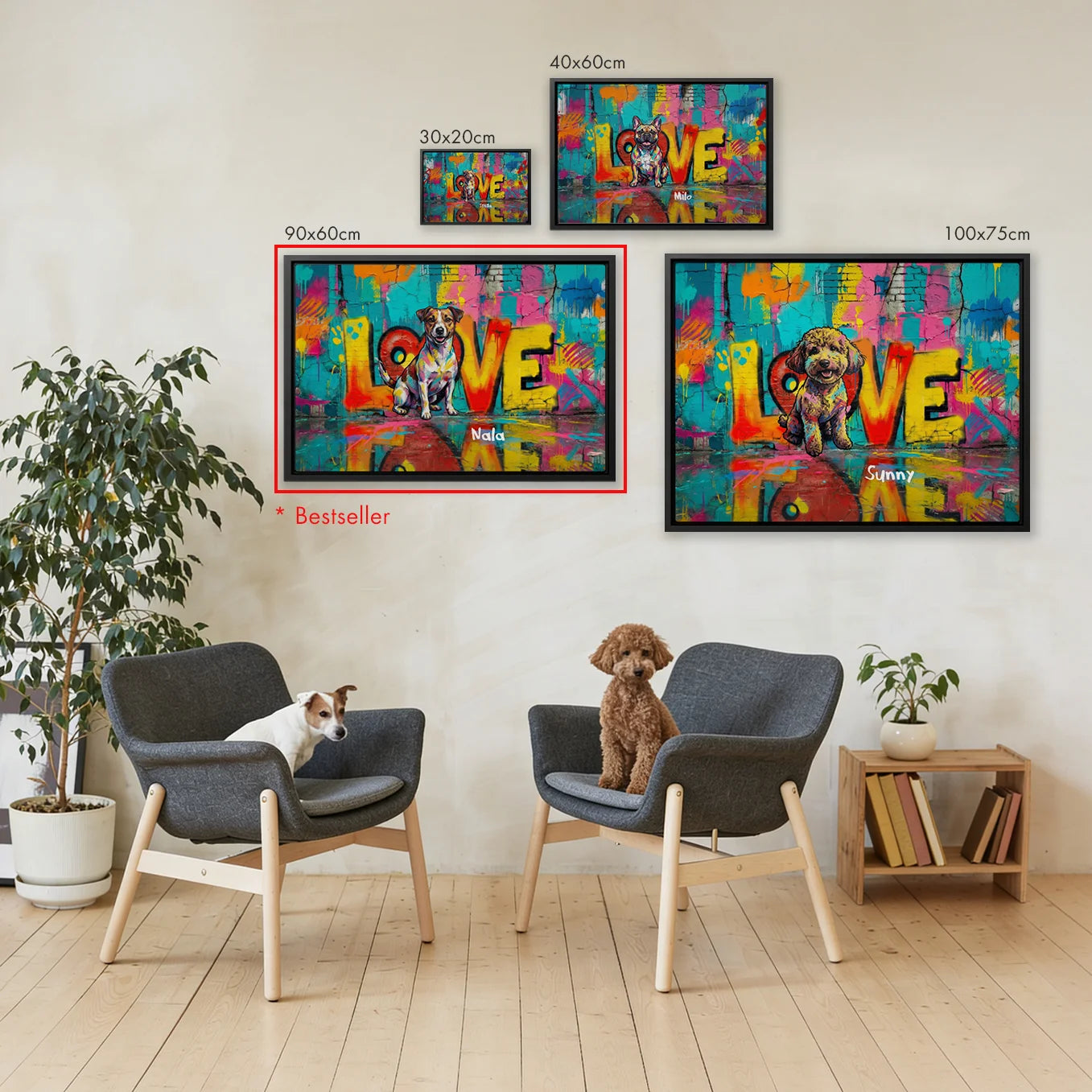 Personalisierte Leinwand "LOVE" Hund