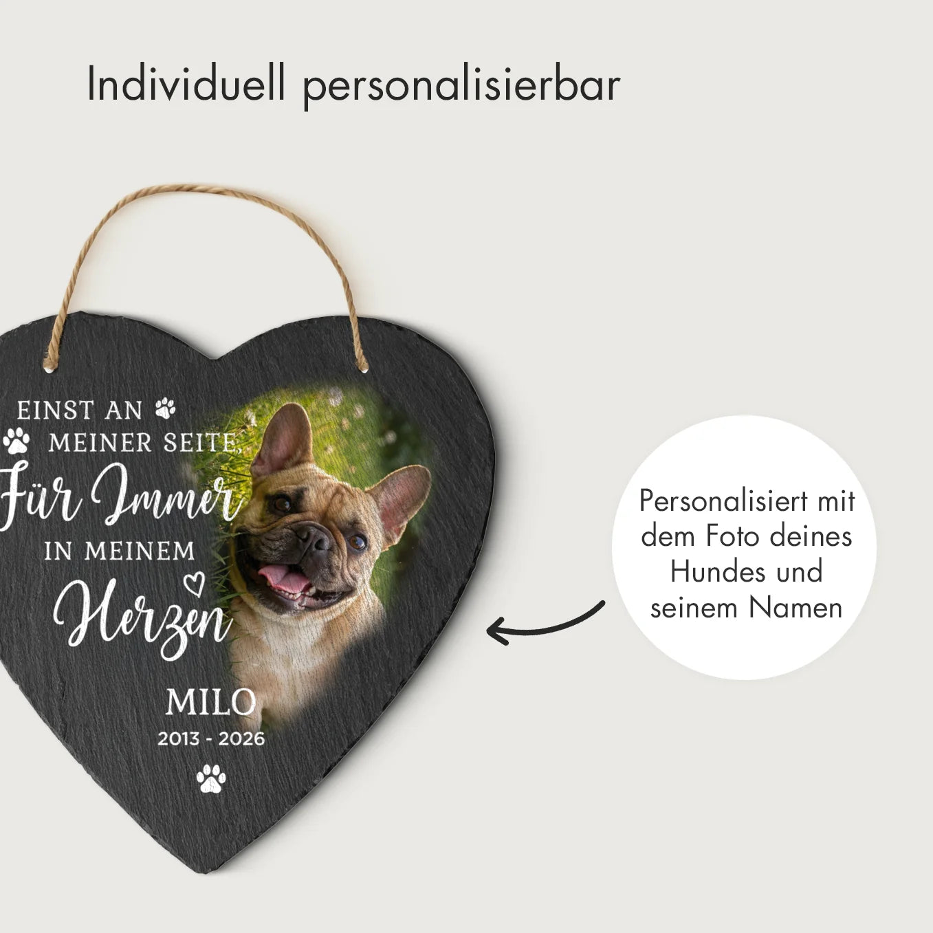 Personalisierte Schieferplatte Herz "Erinnerung"